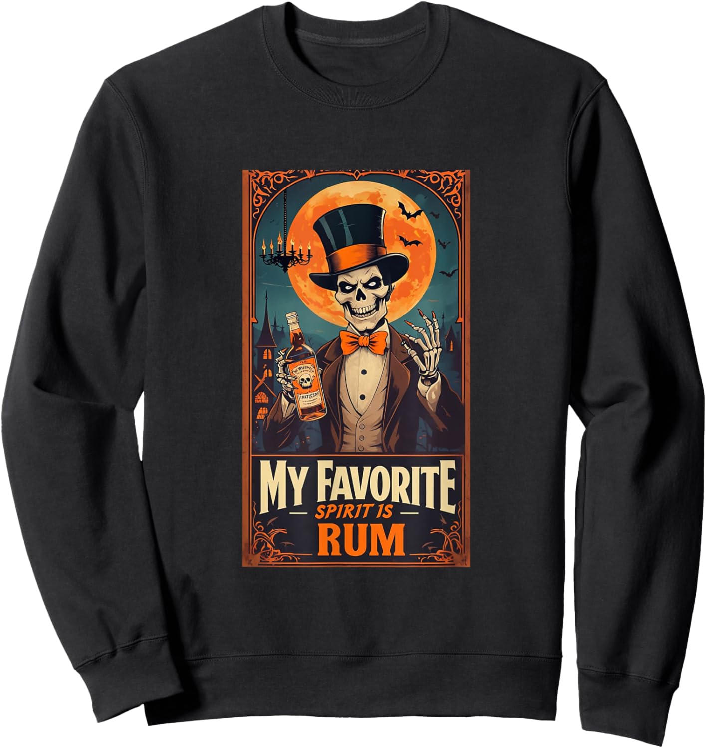 My Favorite Spirit Is Rum Skull Spooky Ghost Halloween Sweatshirt - Sweatshirt | Black
