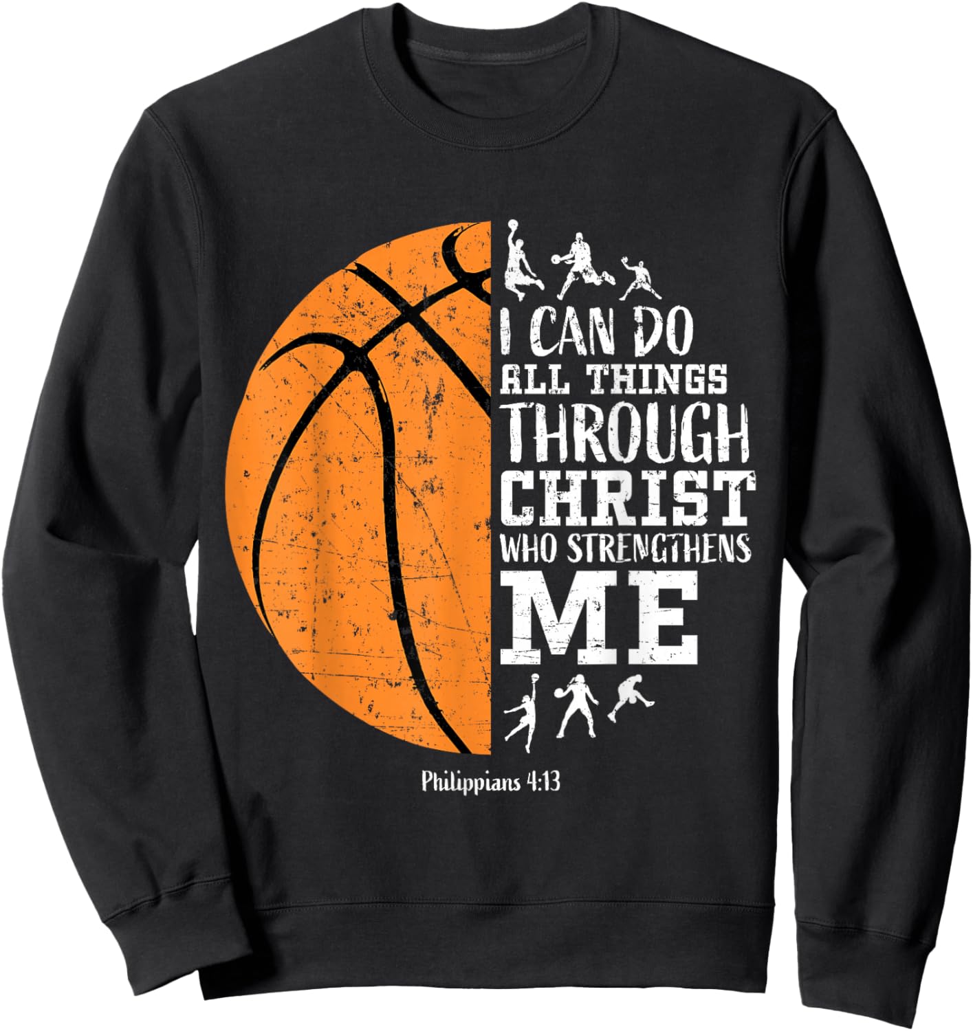 Christian Basketball Gifts Boys Philippians 4:13 Jesus Faith Sweatshirt - Sweatshirt | Black