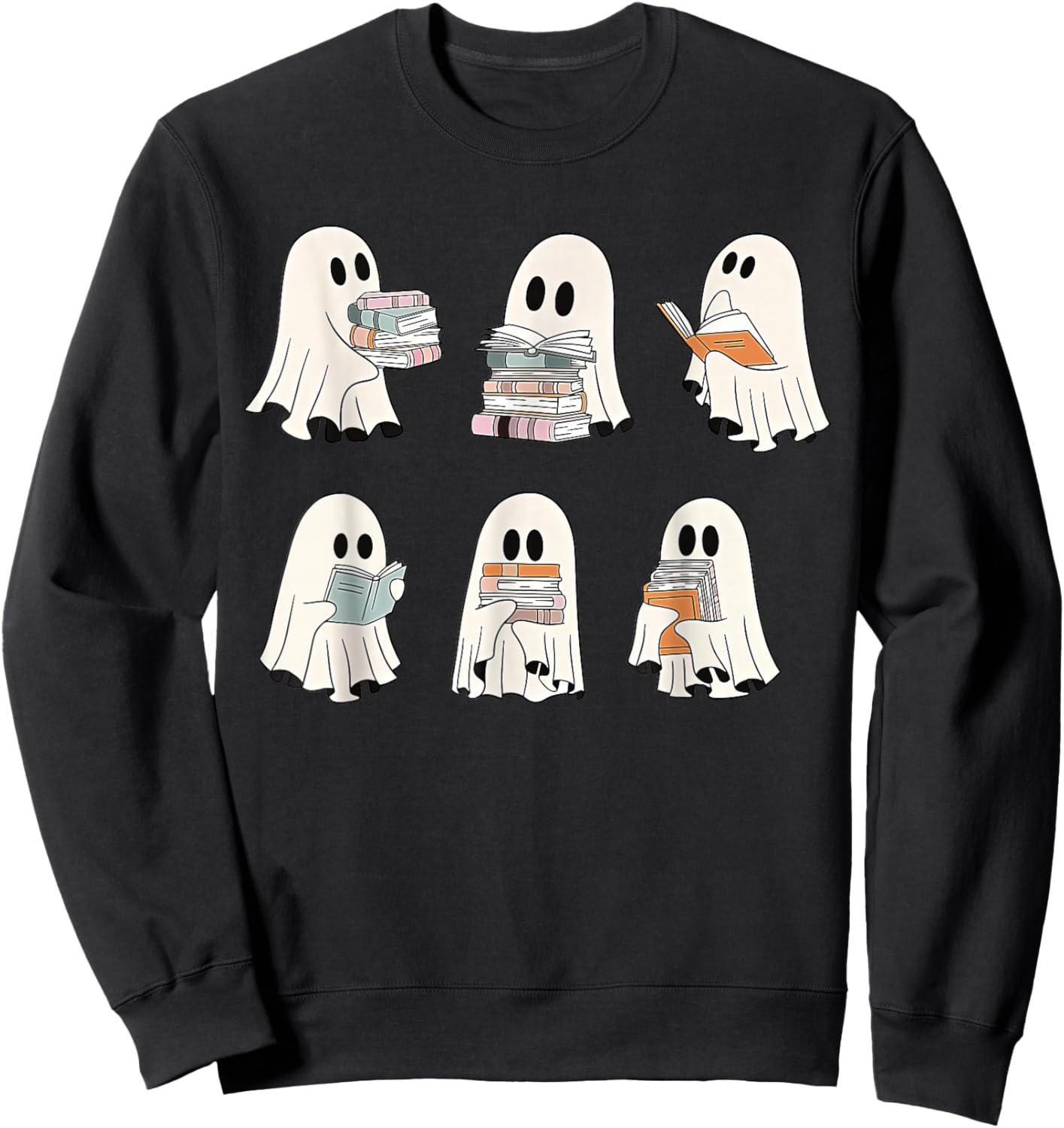 Retro Ghost Reading Books, Halloween bookish ghost bookworm Sweatshirt - Sweatshirt | Black