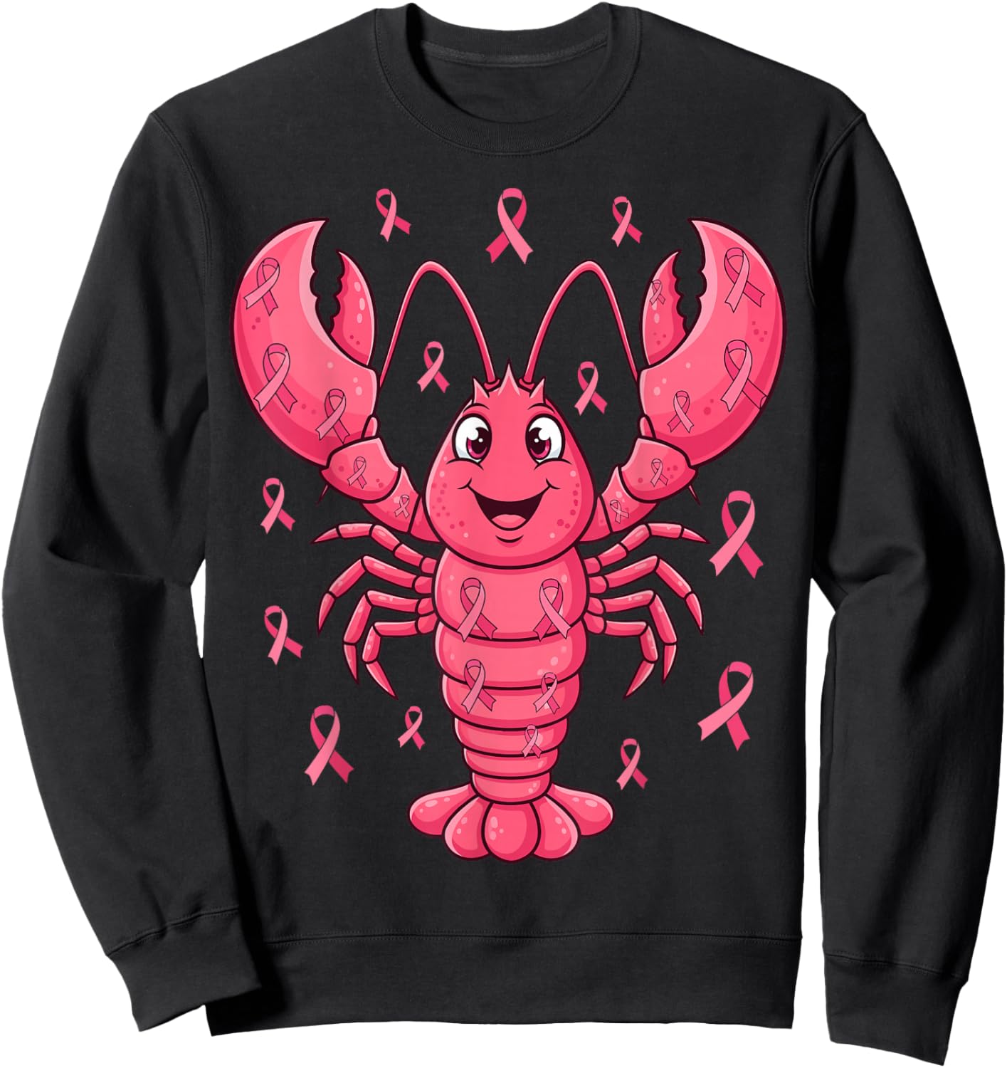 Pink Lobster Breast Cancer Awareness Ribbon Survivor Support Sweatshirt - Sweatshirt | Black