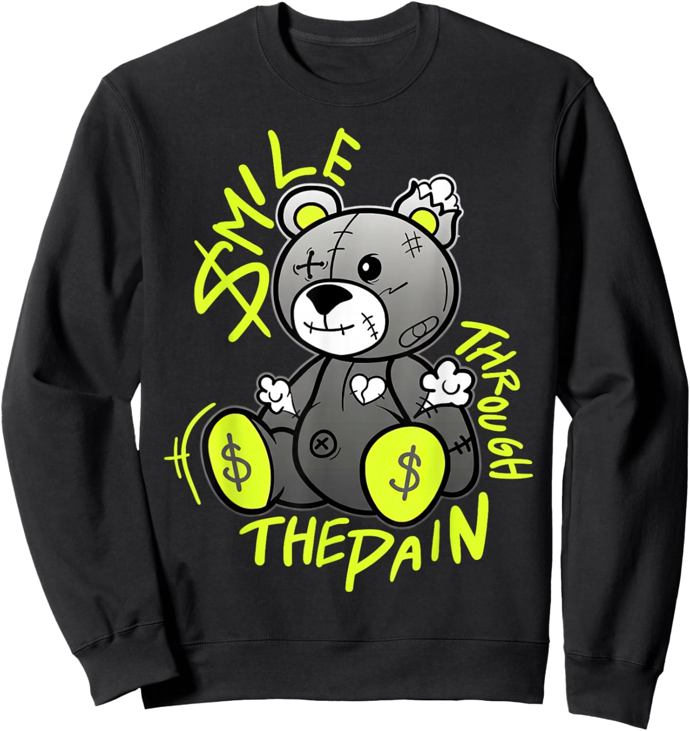 Neon Yellow Black Cool Grey Graphic Match Sweatshirt - Sweatshirt | Black