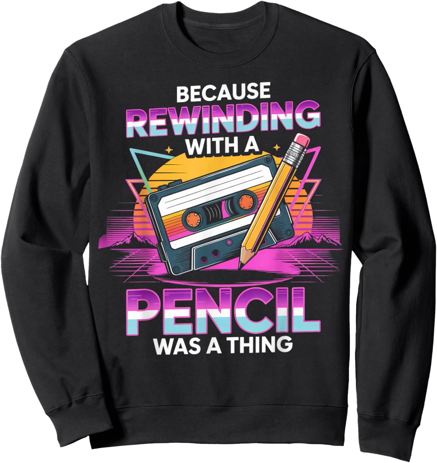 Rewinding with Pencil Classic Vintage Nostalgic 1970s 1980s Sweatshirt - Sweatshirt | Black