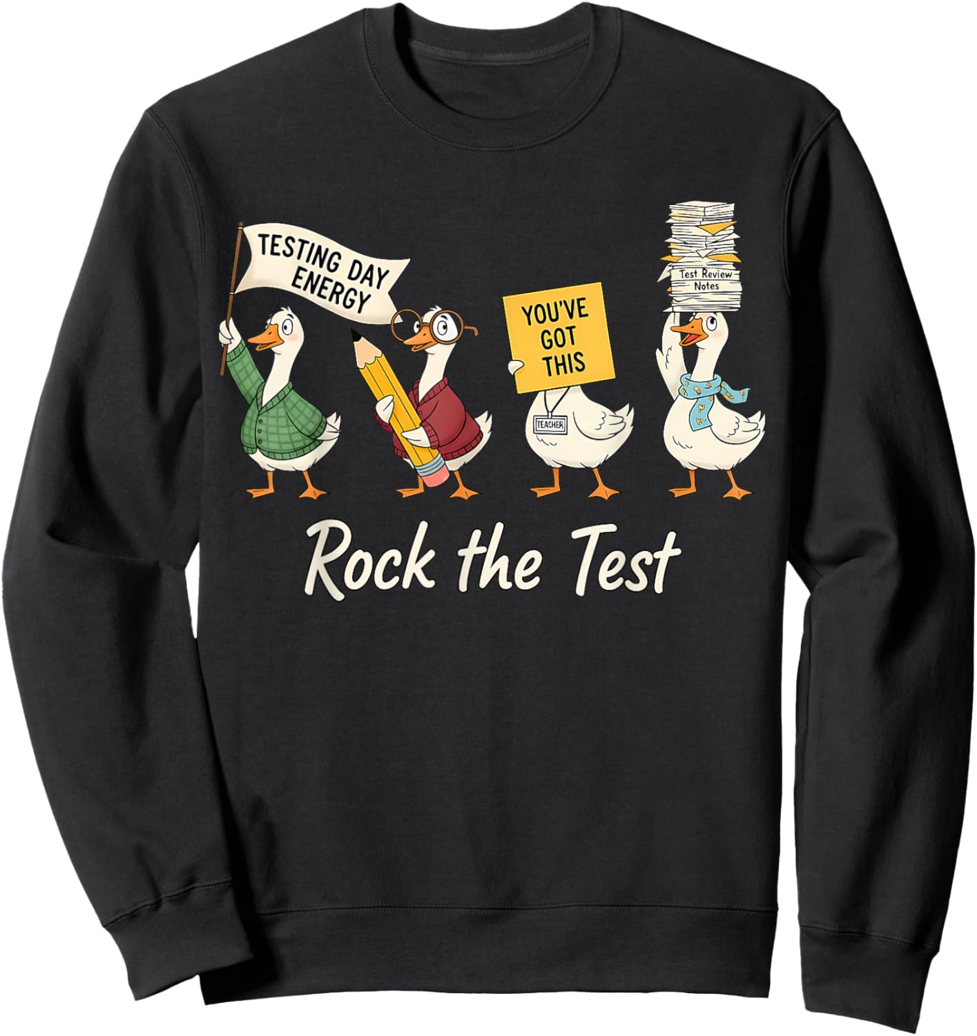 Rock The Test Goose Testing Day Energy Teacher Sweatshirt - Sweatshirt | Black