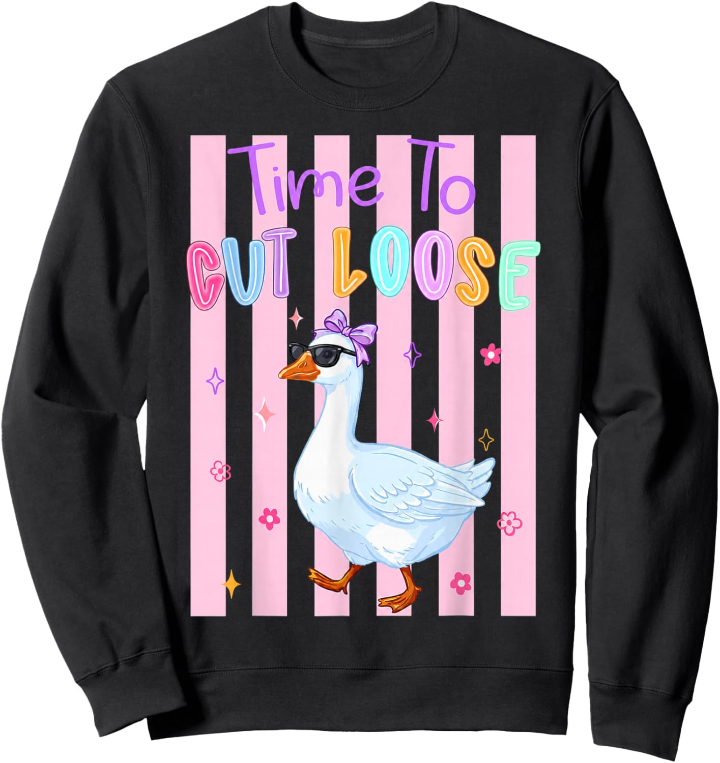Time to Cut Goose Loose Striped Last Day of School Teacher Sweatshirt - Sweatshirt | Black