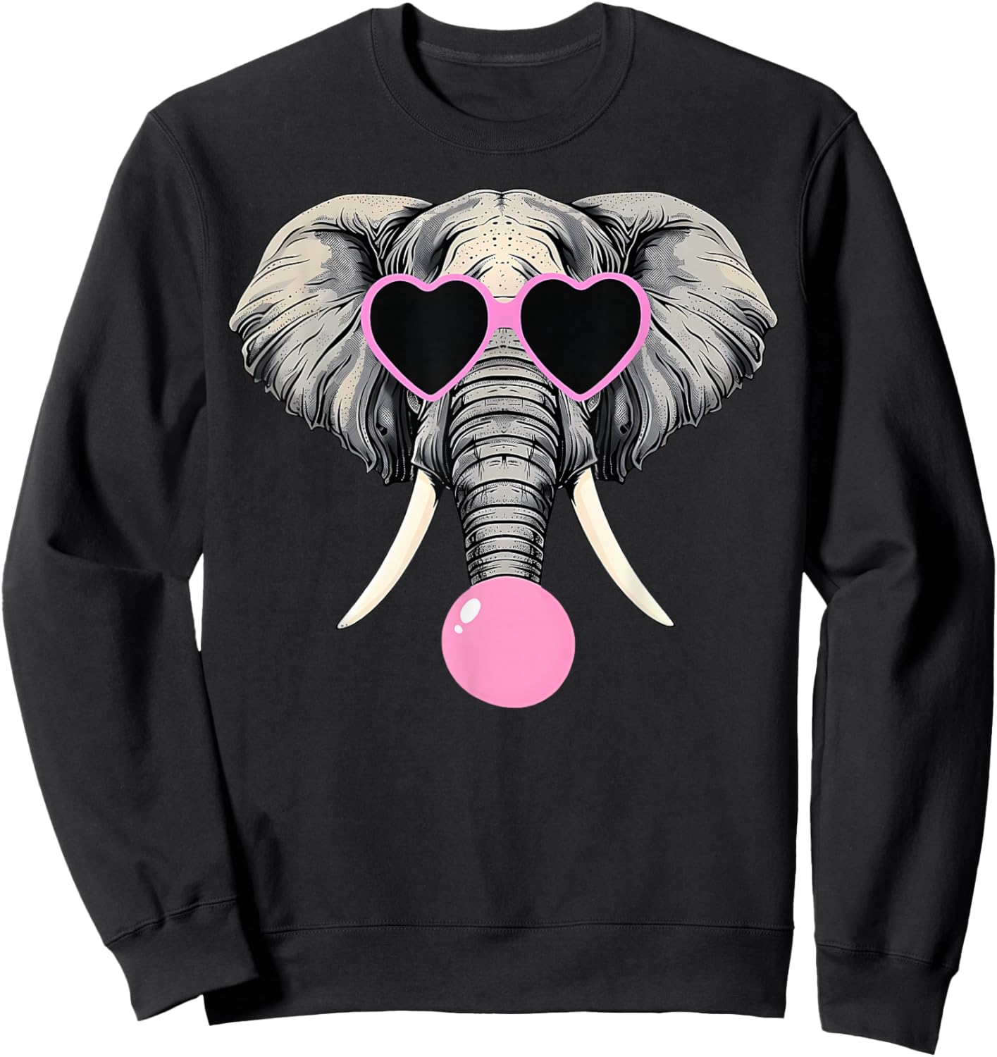 Funny Elephant Wearing Glasses and Blowing Pink Bubble Gum Sweatshirt - Sweatshirt | Black