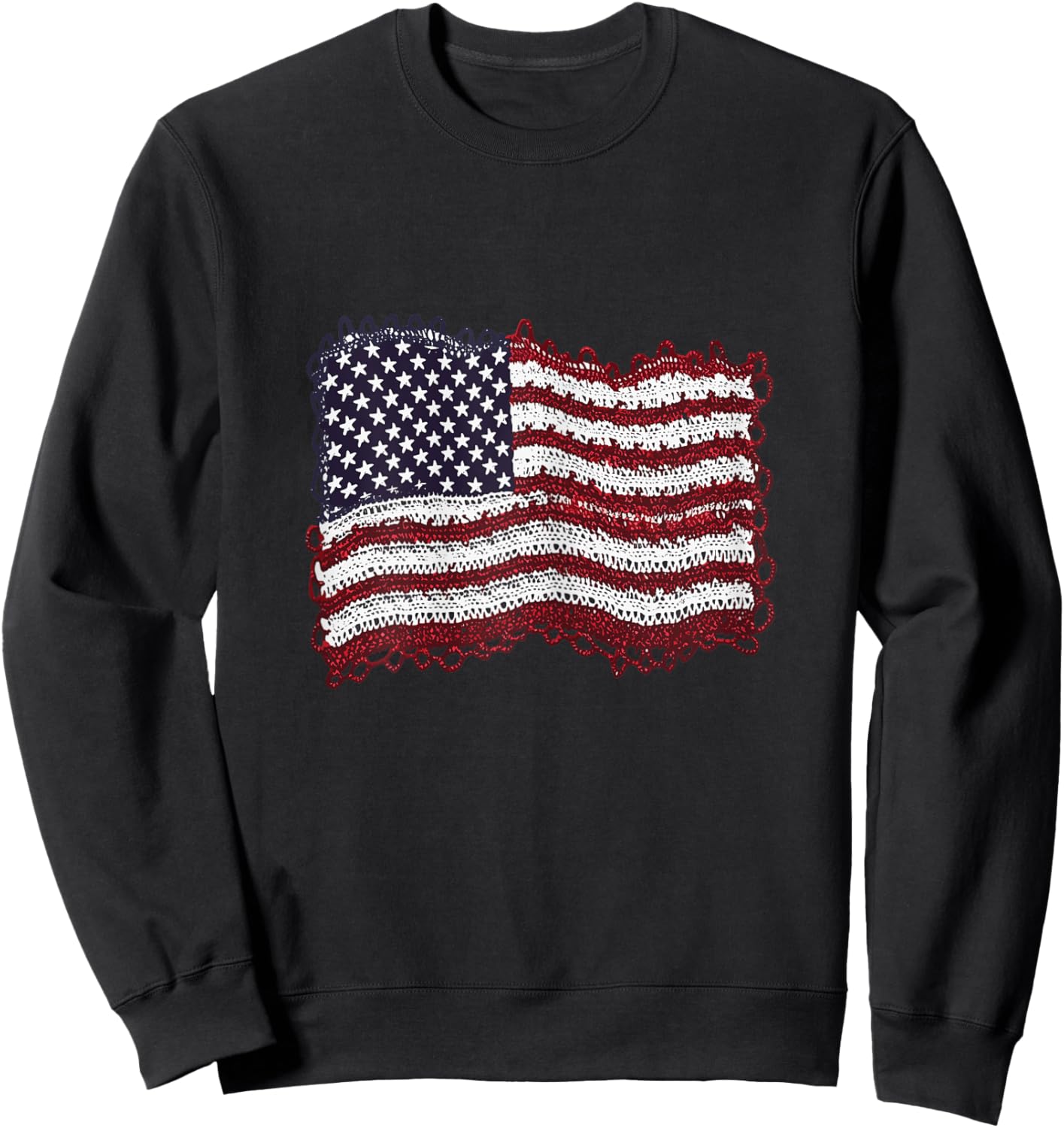 American Flag Crochet 4th Of July Crocheting Patriotic Women Sweatshirt - Sweatshirt | Black