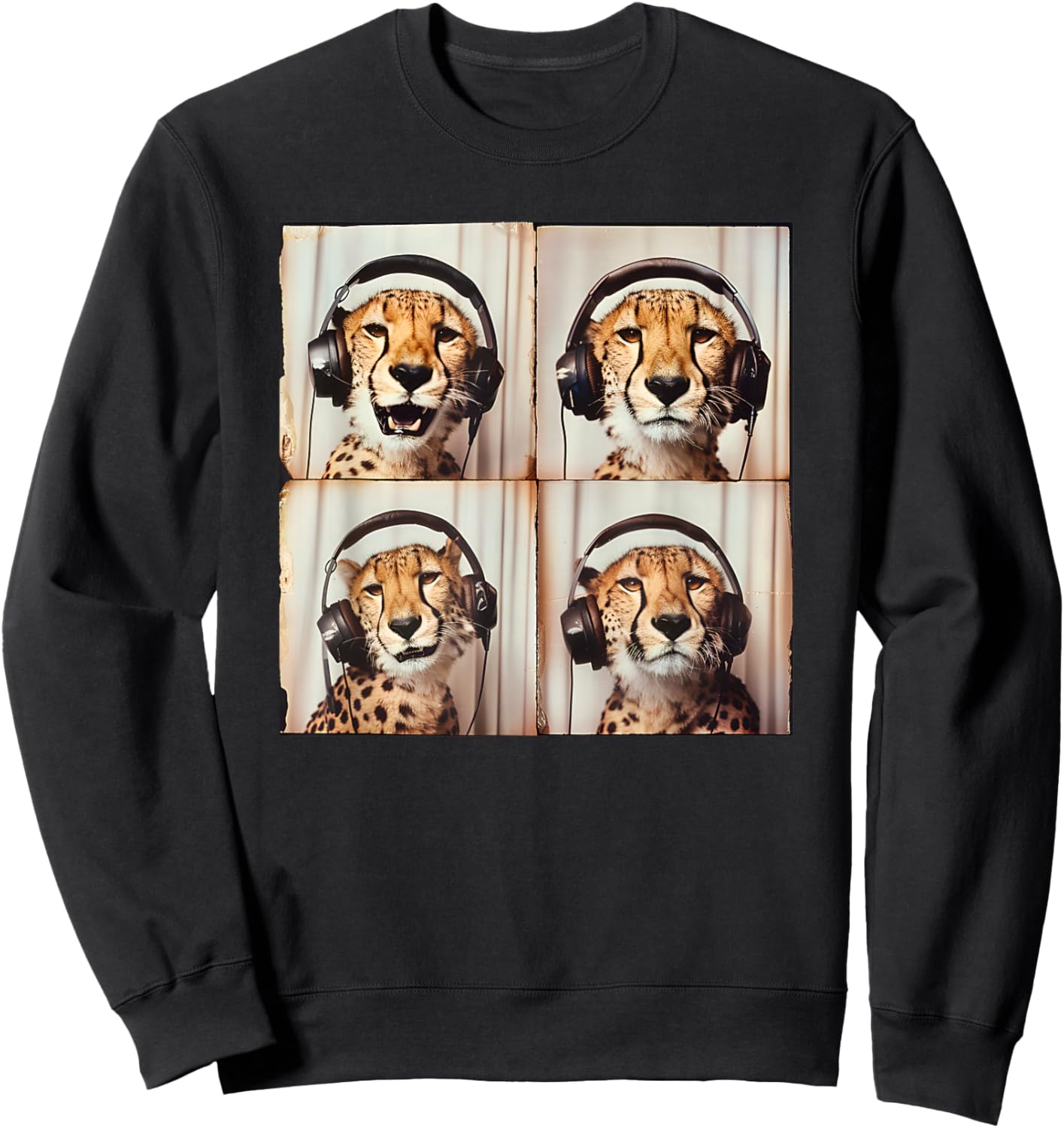 Cheetah Listening To Music Lover Cool Safari Animal Sweatshirt - Sweatshirt | Black