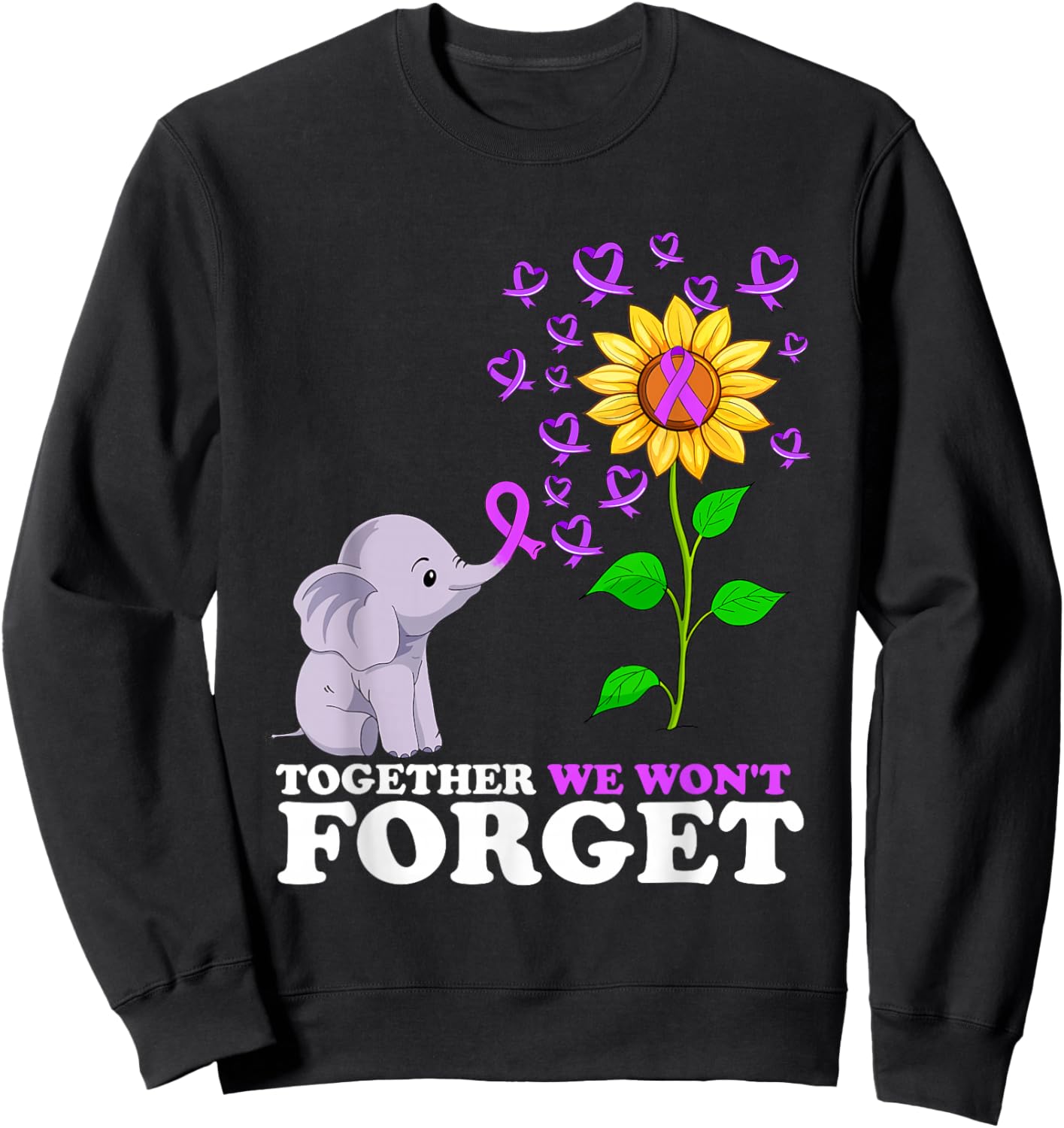 Elephant Purple Ribbon End Alzheimer's Awareness Sunflower Sweatshirt - Sweatshirt | Black