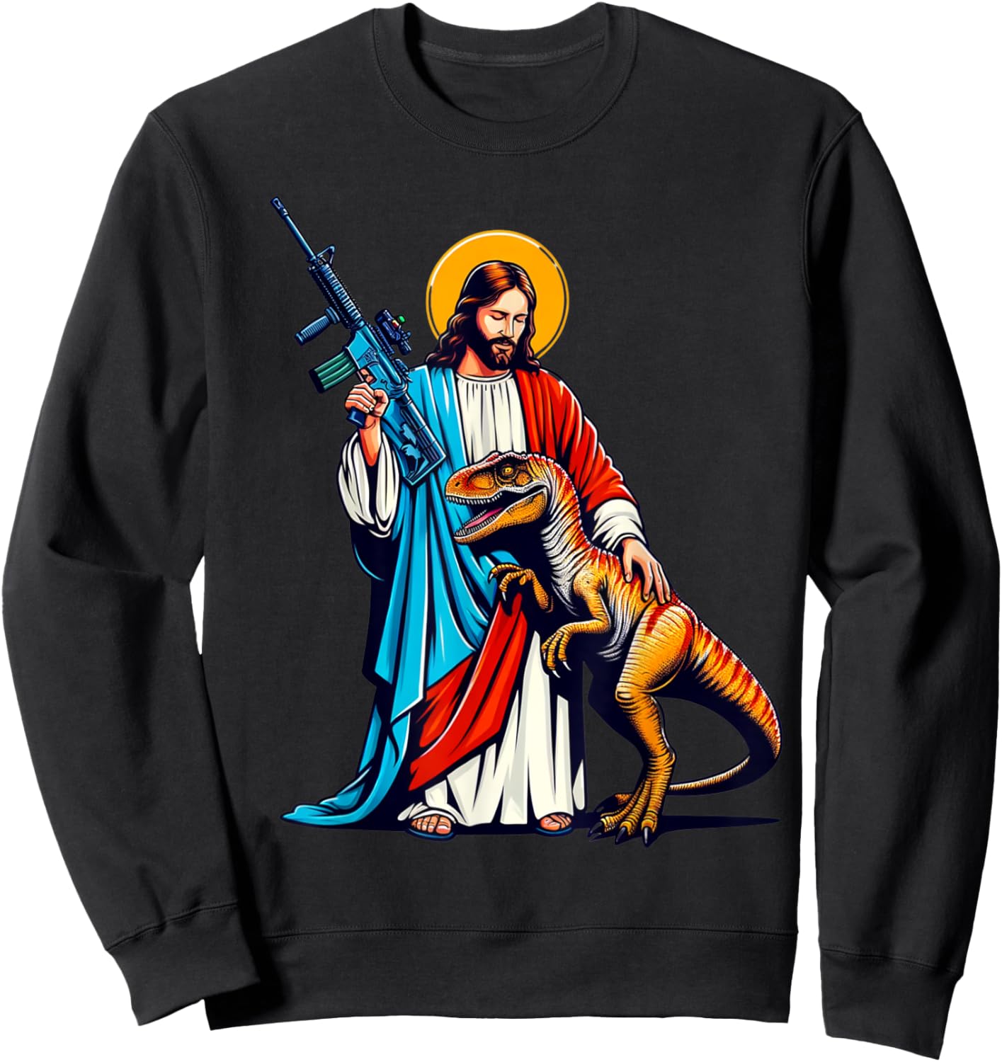 Jesus and Raptor Shirt, Funny AR15 2nd Amendment Patriotic Sweatshirt - Sweatshirt | Black