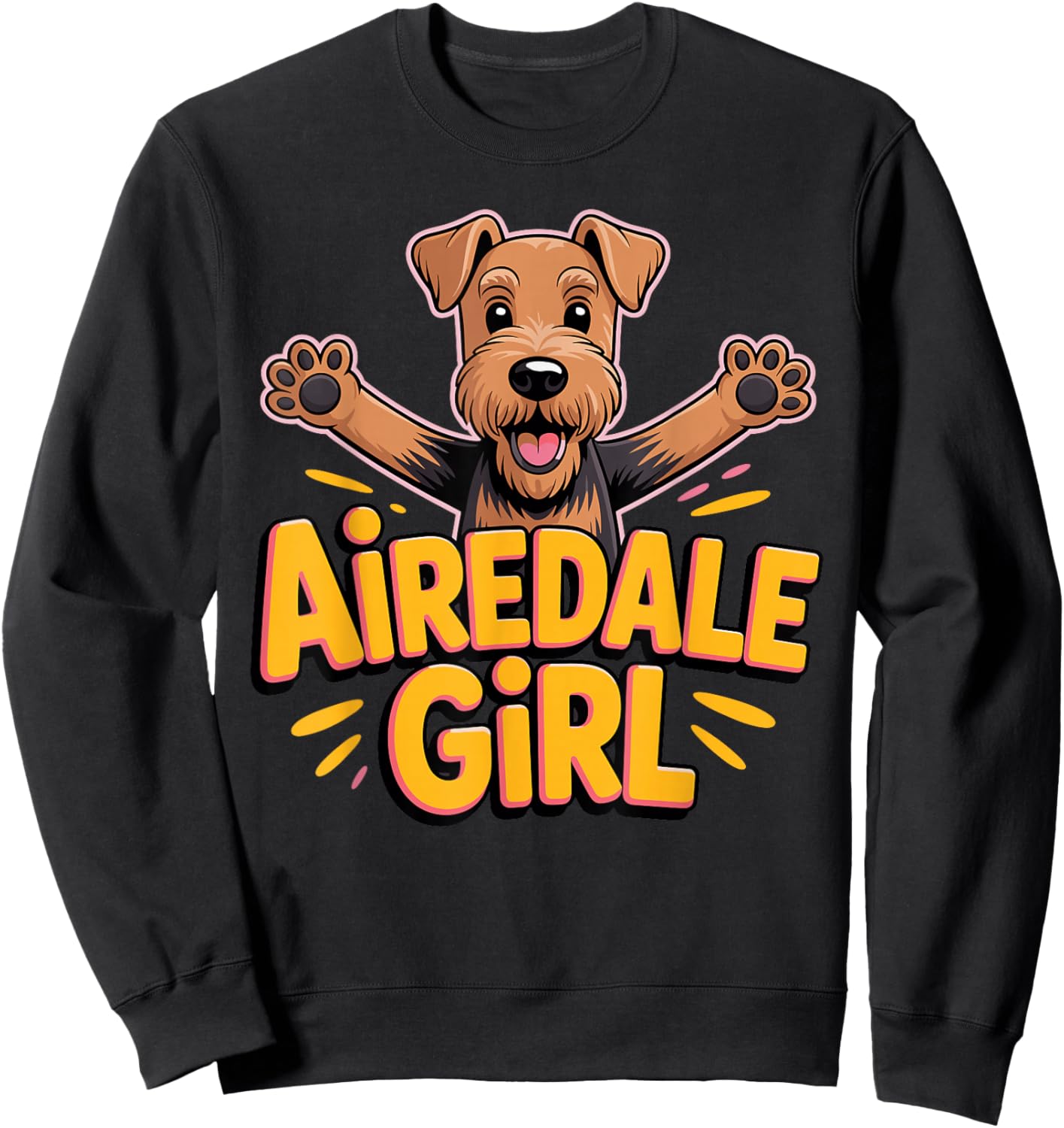 Airedale Girl Cartoon Airedale Pet Dog Breed Airedale Sweatshirt - Sweatshirt | Black