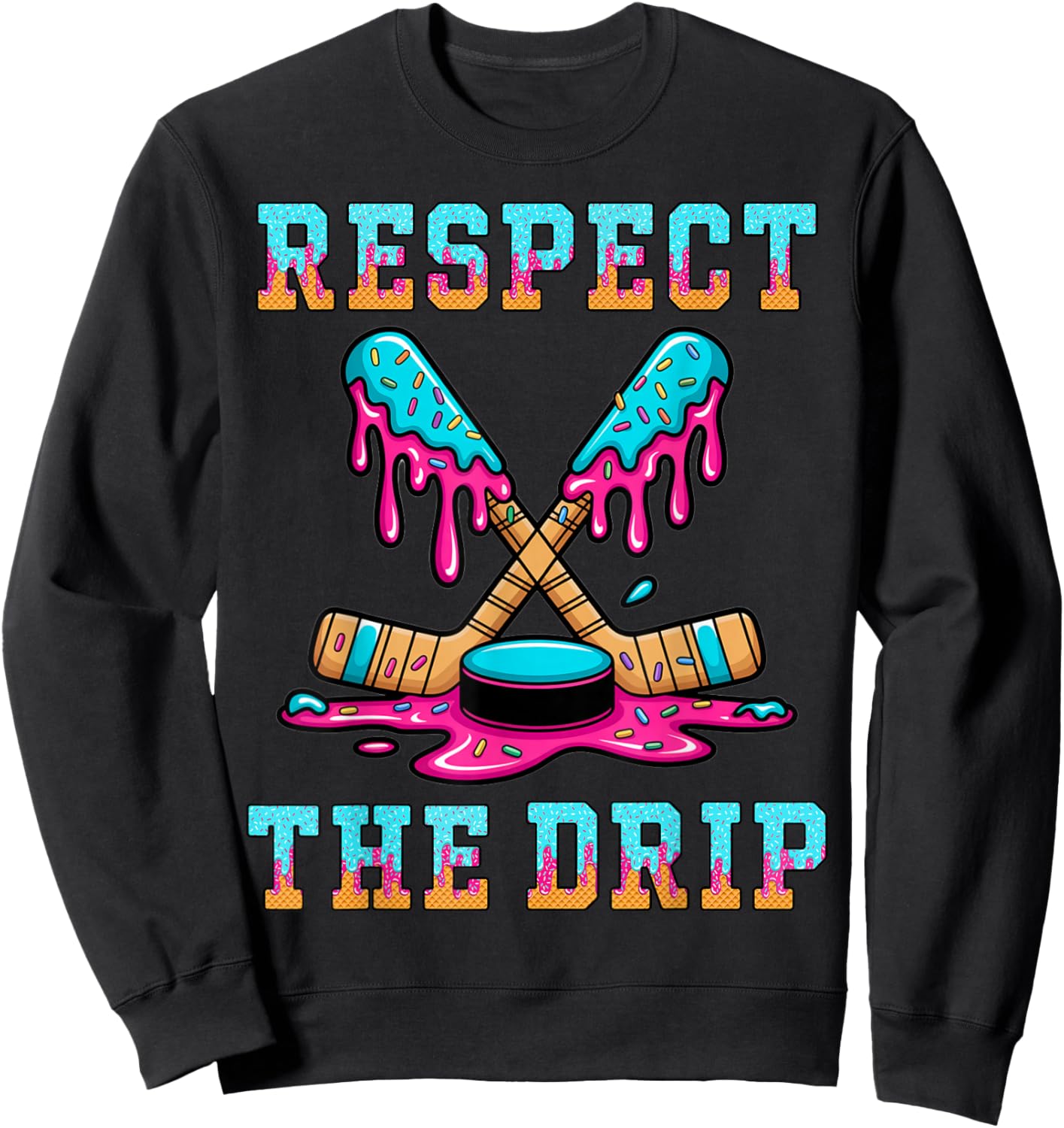 Hockey Shirts for Boys 8-12 Ice Cream Drip Stuff Gifts Kids Sweatshirt - Sweatshirt | Black