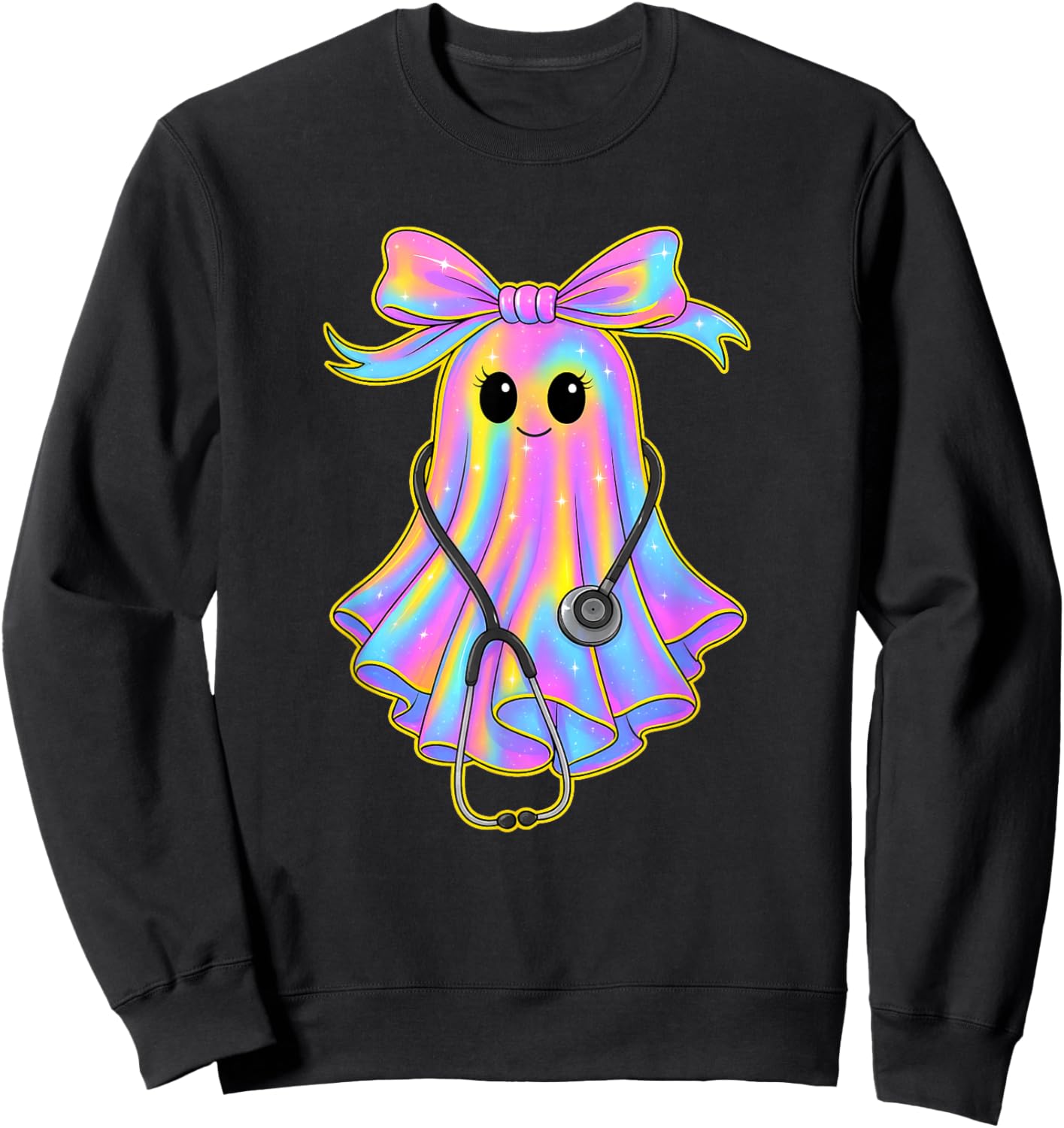 Fun Halloween Ghost for Nurses Medical Staff Coquette Bow Sweatshirt - Sweatshirt | Black