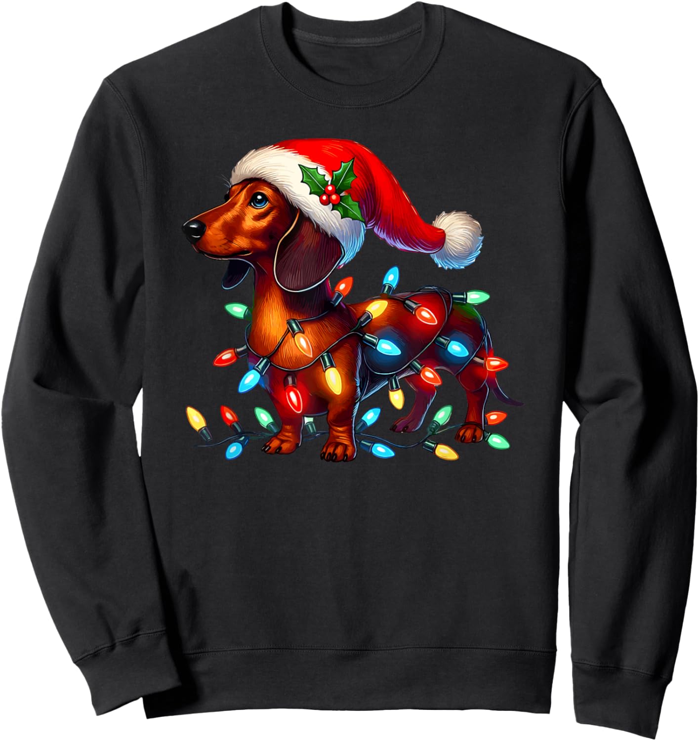 Dachshund weiner weener wiener dog funny christmas lights Sweatshirt - Sweatshirt | Black