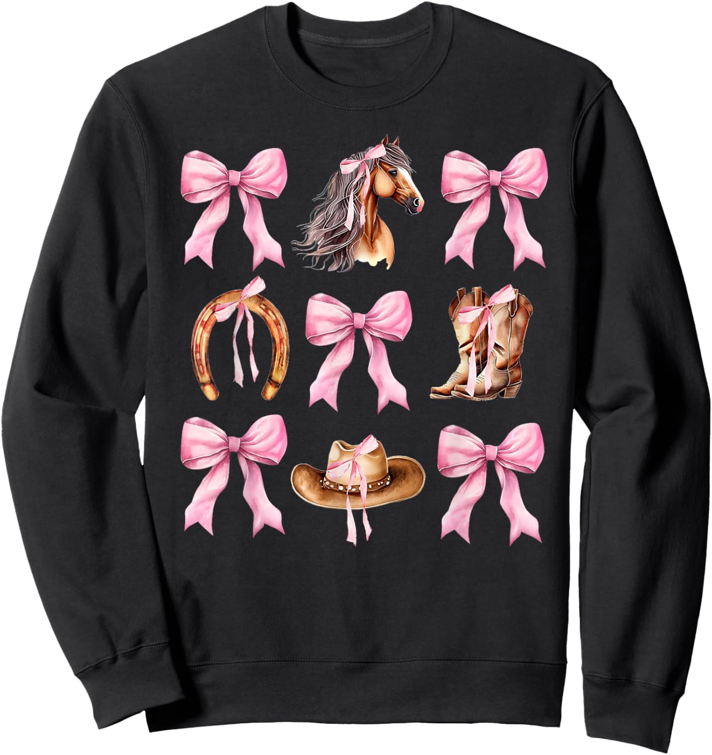 Western Girl Country Rodeo Pink Cowgirl Horse Coquette Bow Sweatshirt - Sweatshirt | Black