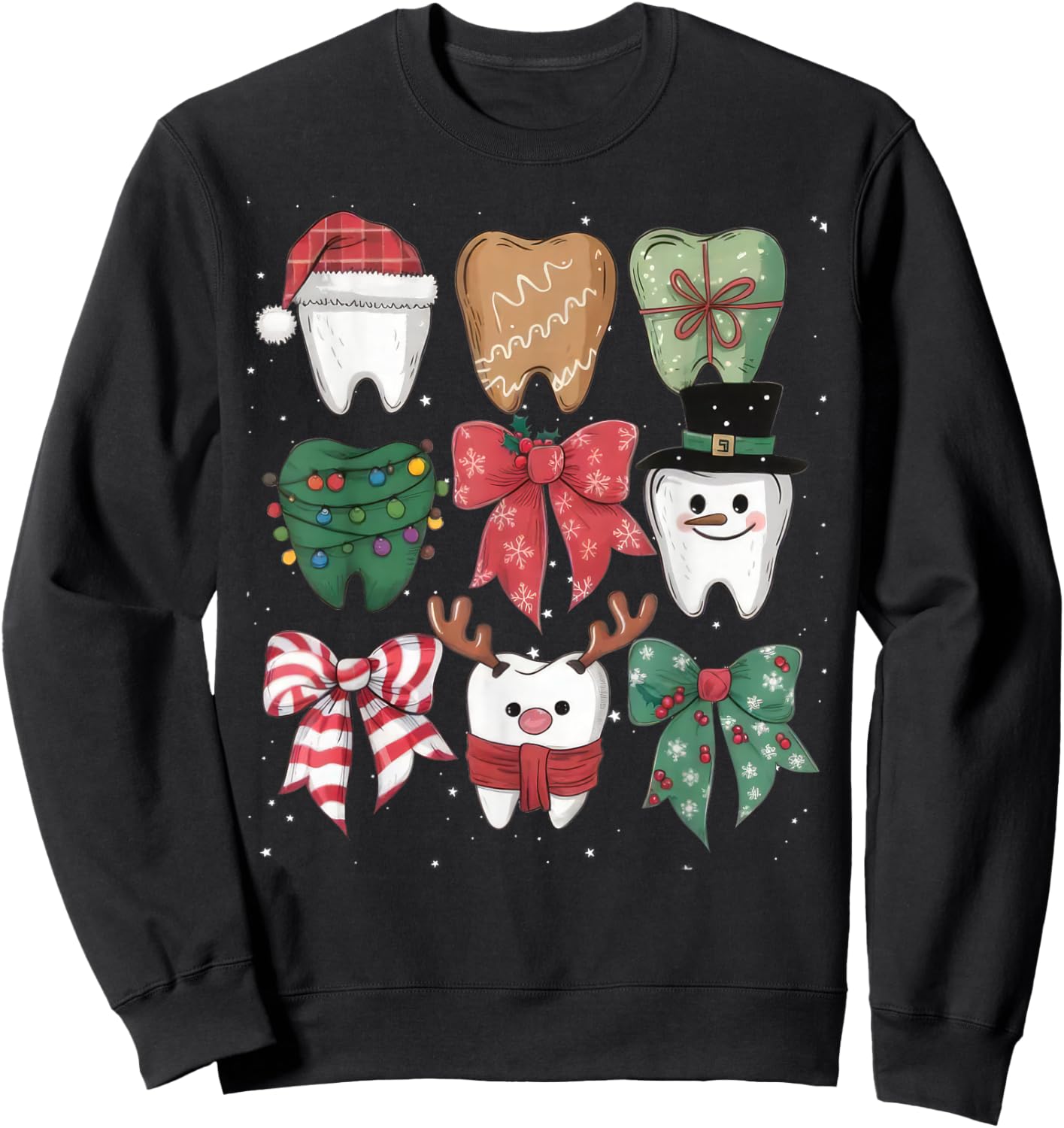 Coquette Bow Dental Christmas Dentist Teeth Dental Hygienist Sweatshirt - Sweatshirt | Black