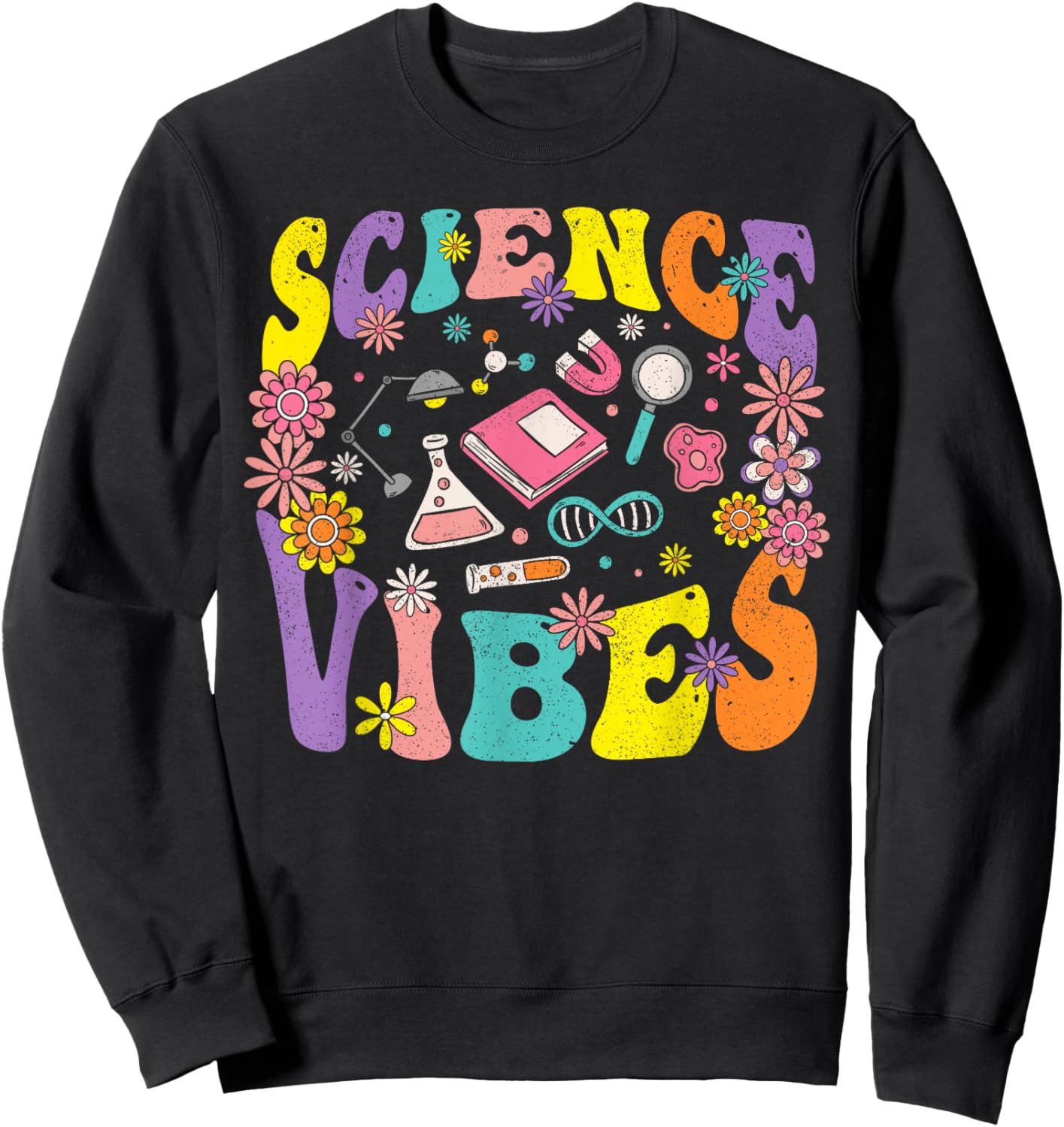 Science Vibes Retro 1st Day of Back To School Groovy Teacher Sweatshirt - Sweatshirt | Black