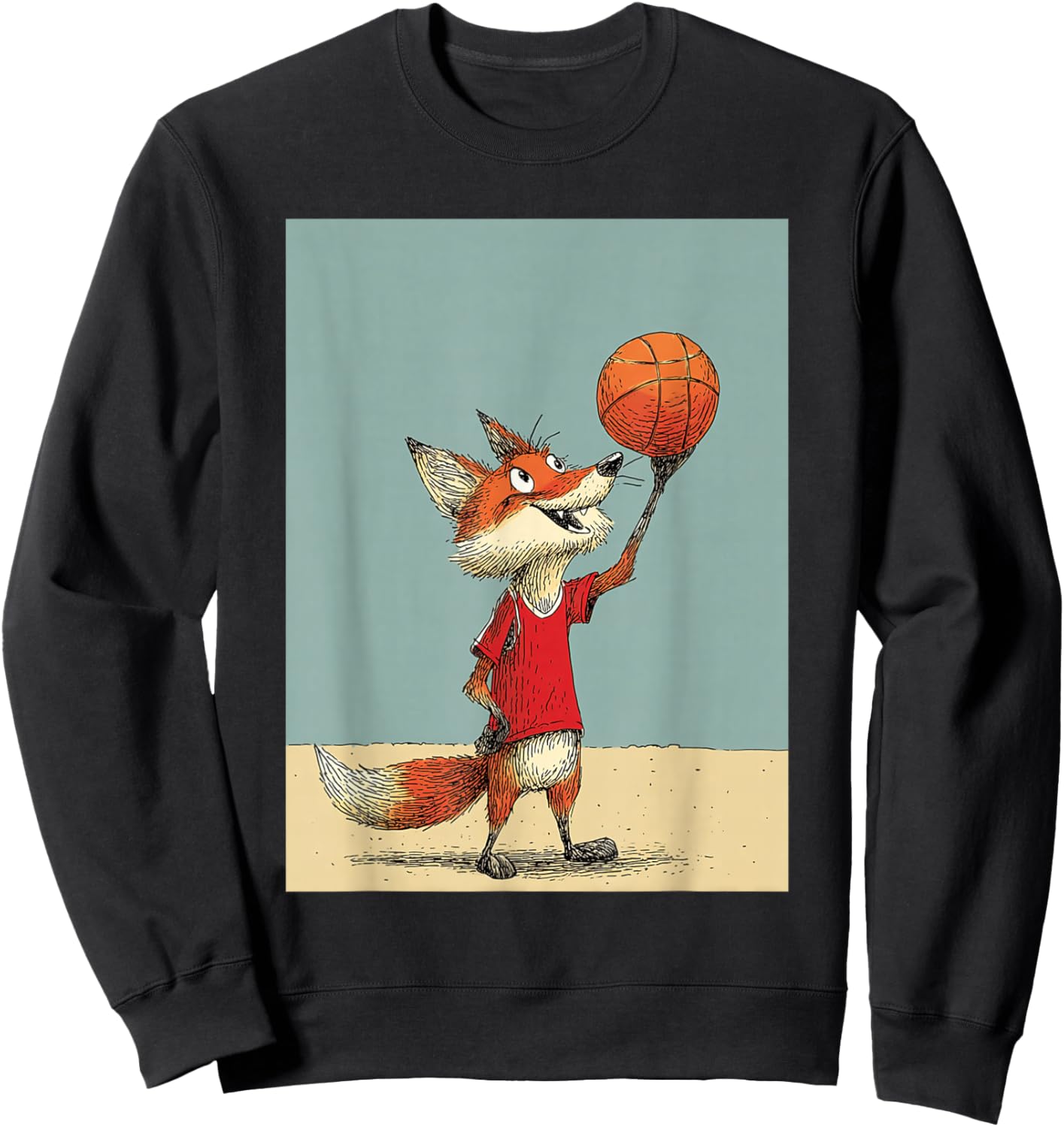 Cute Fox Sports Funny Basketball Cartoon Design Sweatshirt - Sweatshirt | Black