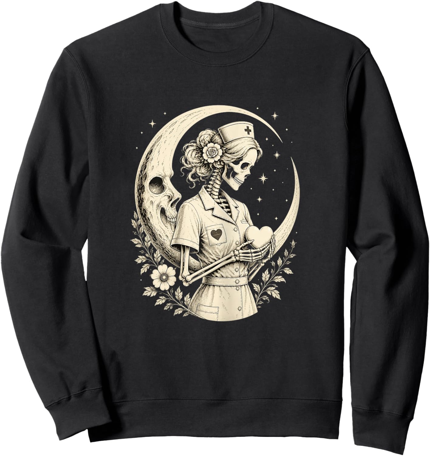 Gothic Skull Nurse Art Sweatshirt - Sweatshirt | Black
