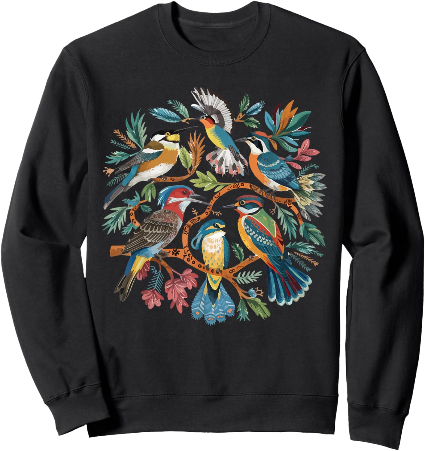 Enchanted Forest Bird Gathering Artistic Bird Watching Sweatshirt - Sweatshirt | Black
