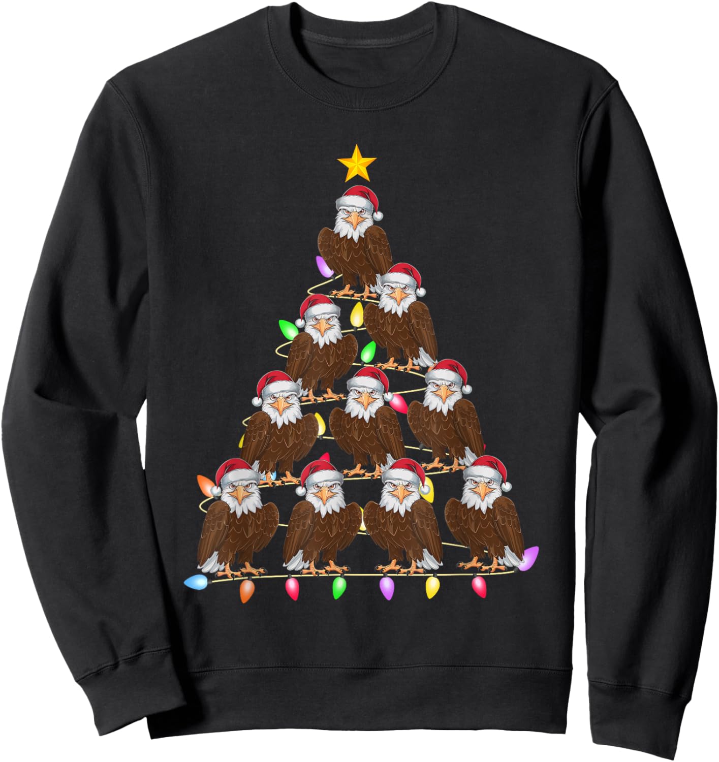 Christmas Tree Lights Men Women Santa Eagle Xmas PJs Sweatshirt - Sweatshirt | Black
