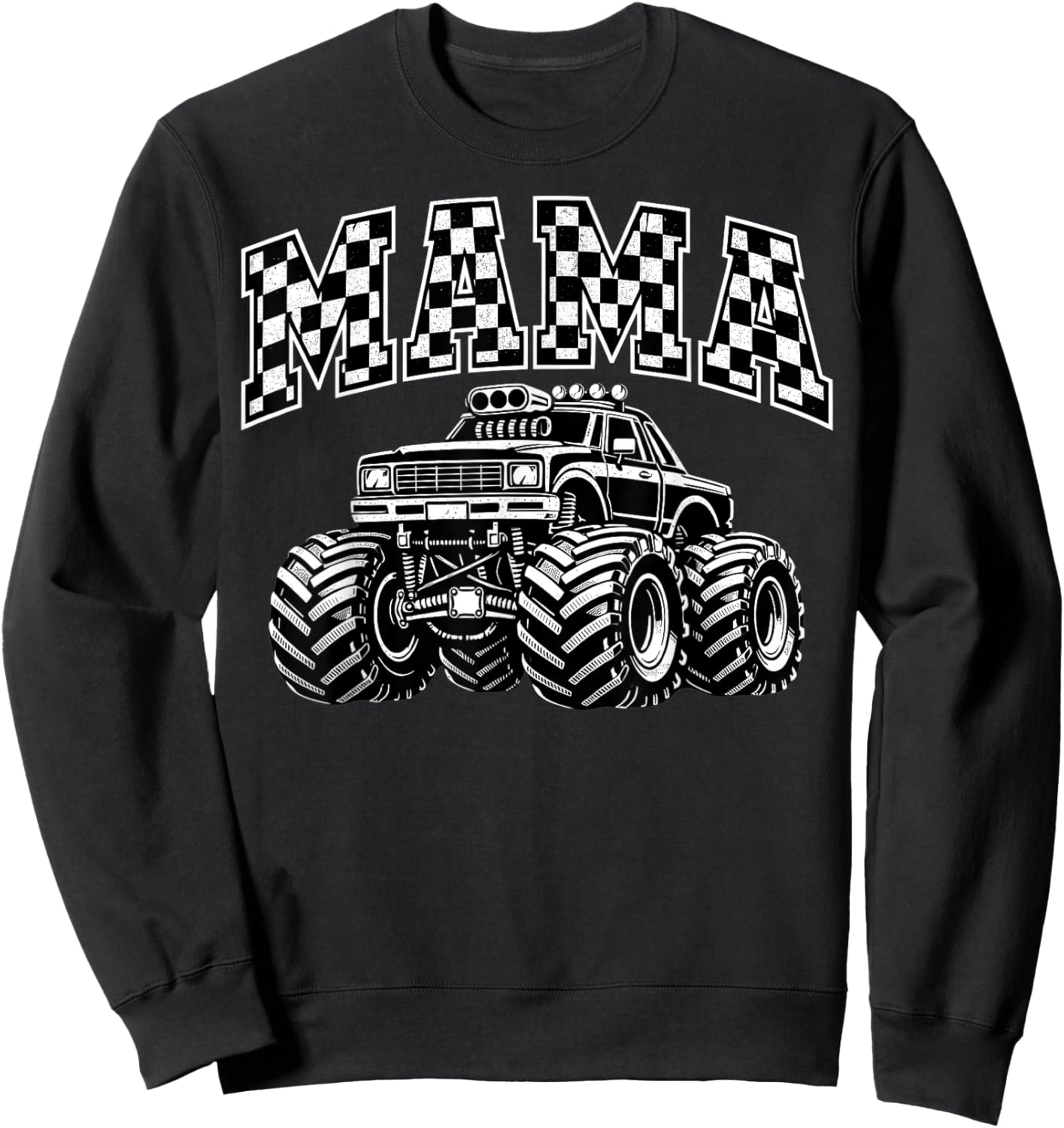 Retro Mama Monster Truck Birthday Matching Mom Monster Truck Sweatshirt - Sweatshirt | Black
