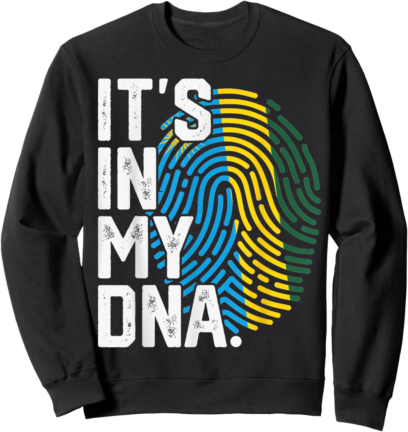 Rwanda Roots Flag Fingerprint Graphic Patriotic Sweatshirt - Sweatshirt | Black
