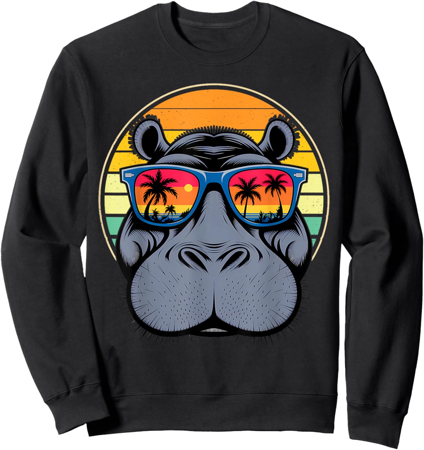 Cool Hippo Design - Cute Hippopotamus W/ Sunglass Sweatshirt - Sweatshirt | Black