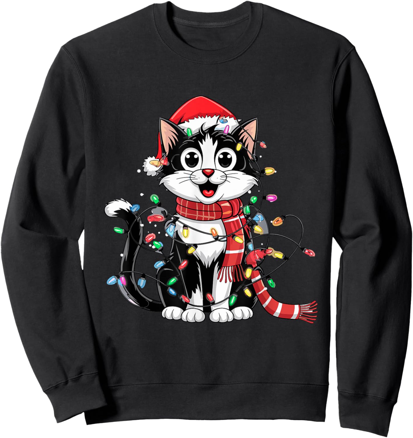Cute Black and White Cat Christmas Sweatshirt - Sweatshirt | Black