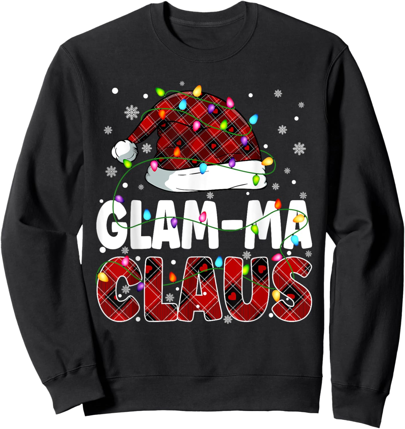 Glam ma Claus Merry Christmas Santa Hat Family Matching Sweatshirt - Sweatshirt | Black