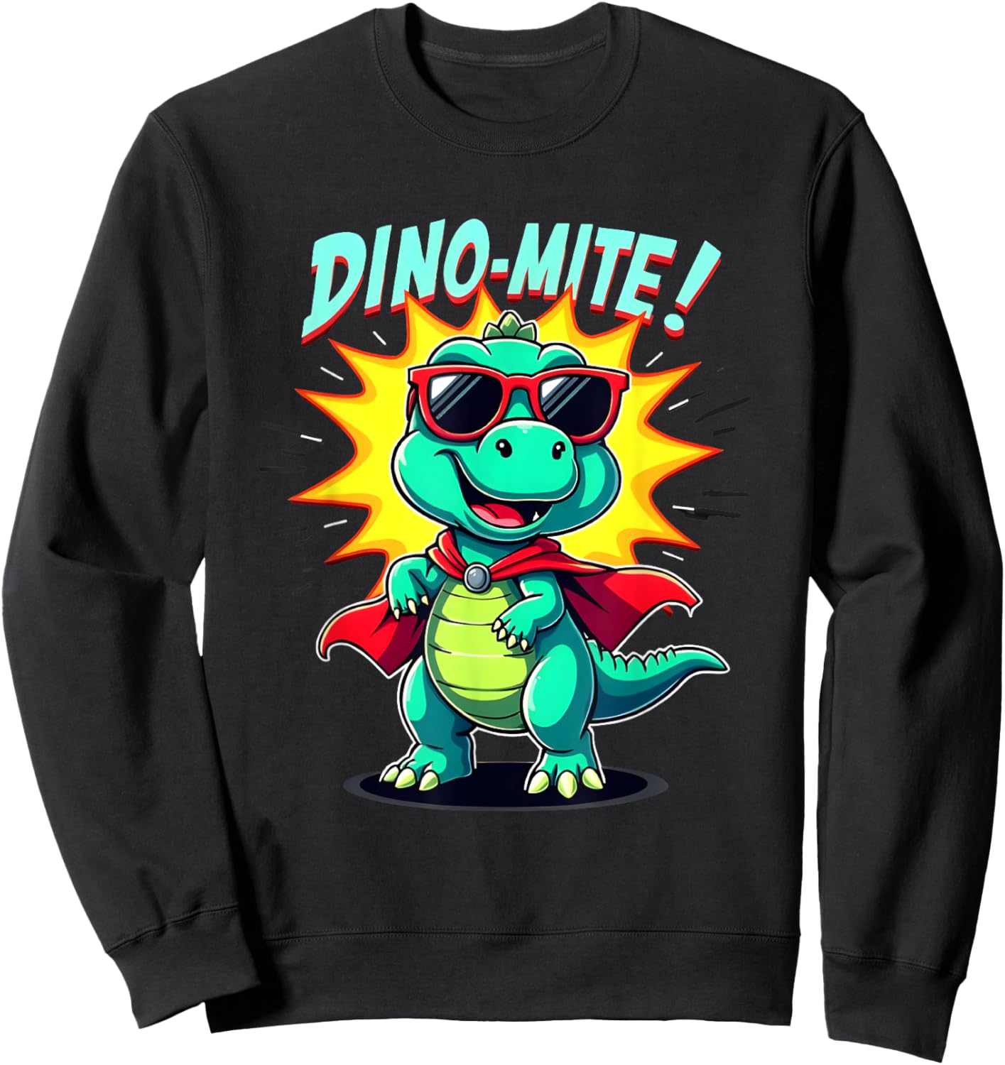 Dino-Mite – Superhero T-Rex Graphic Pun for Kids Sweatshirt - Sweatshirt | Black