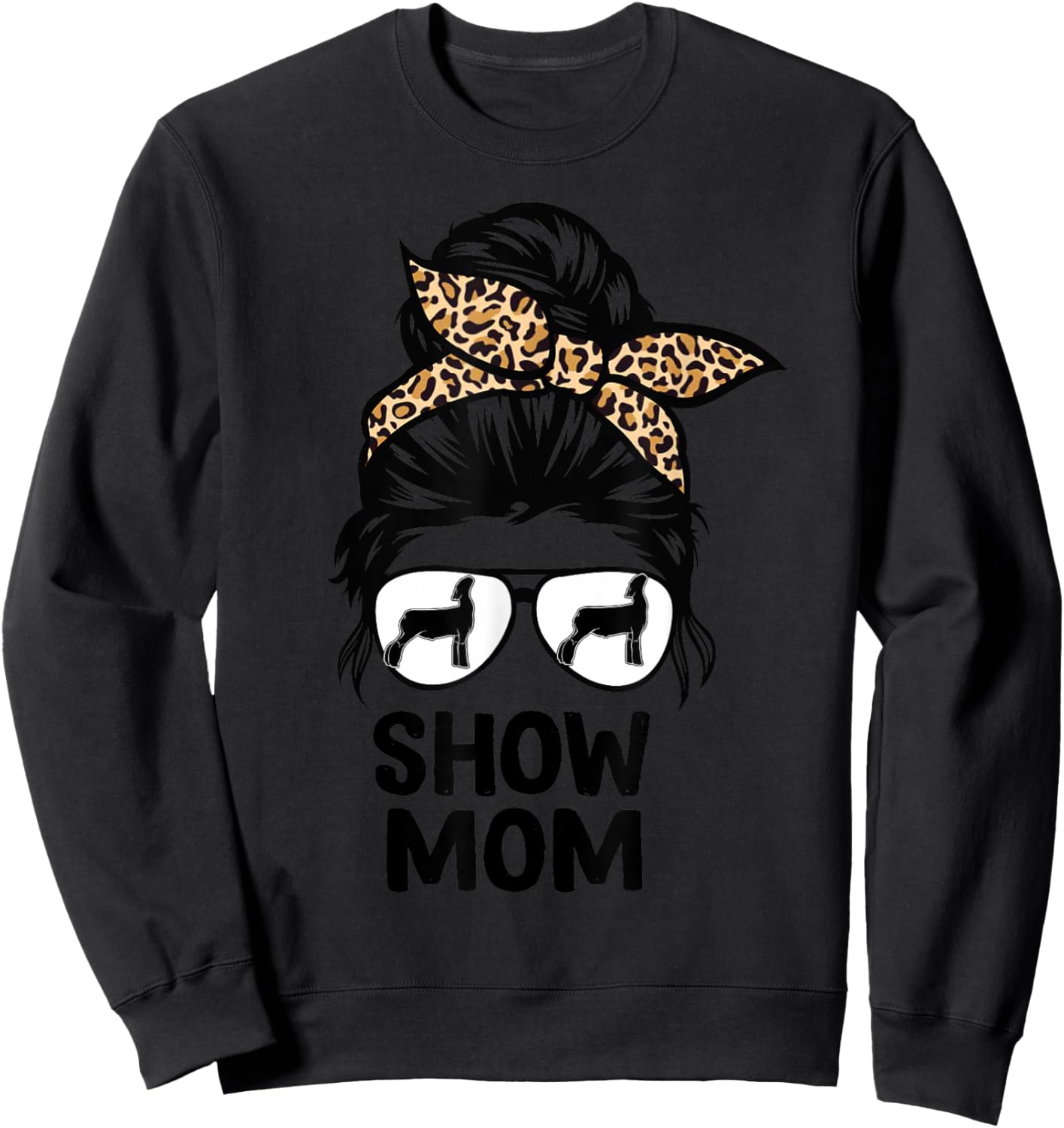 Show Lamb Mom Messy Bun Leopard, Sheep Show Mama Sweatshirt - Sweatshirt | Black