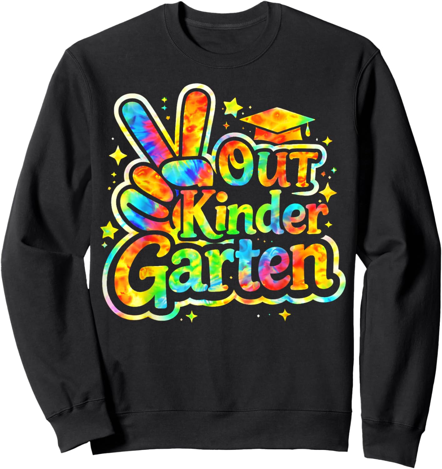 Last Day School Peace Out Kindergarten Tie Dye Teacher Kid Sweatshirt - Sweatshirt | Black