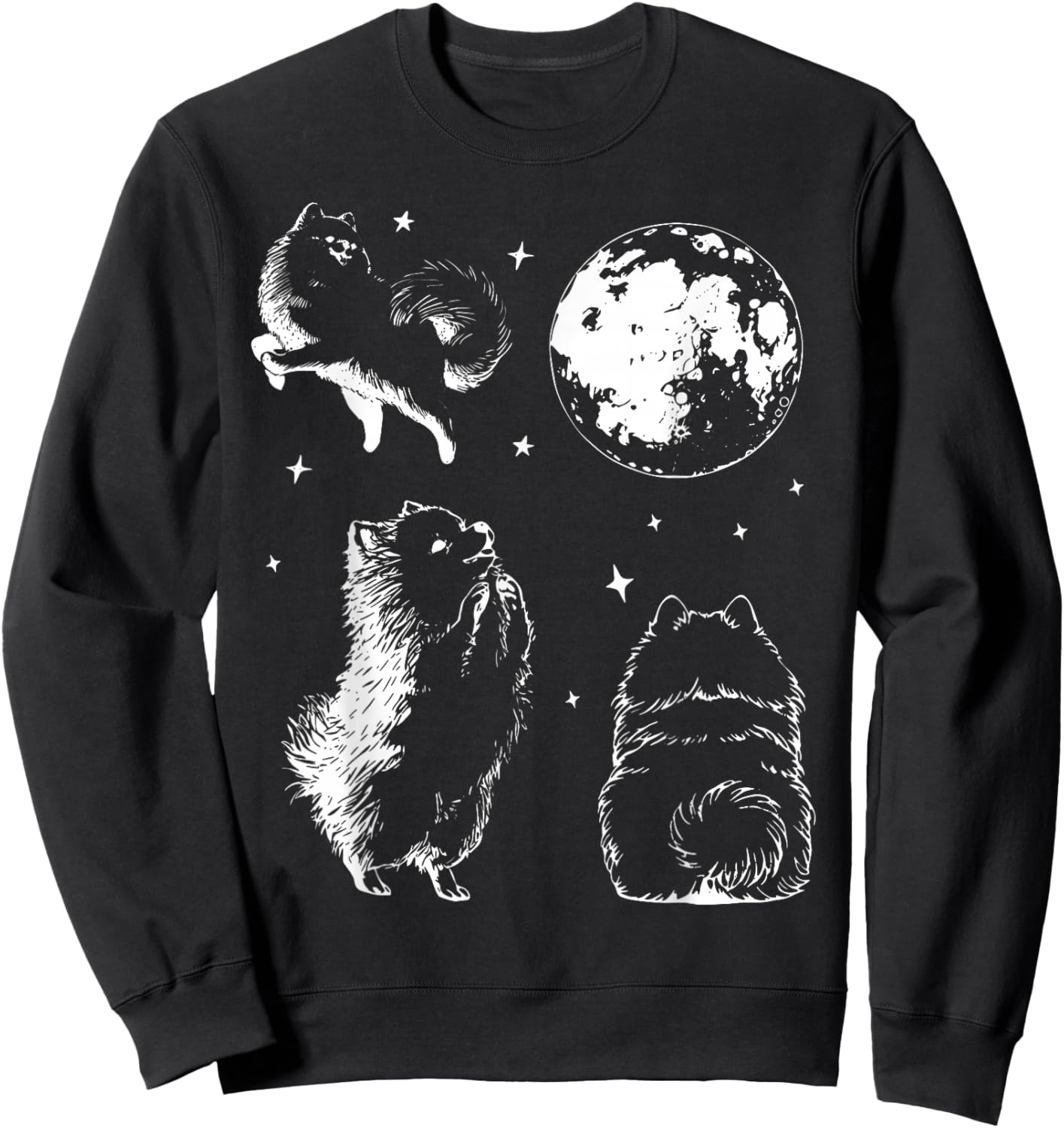 Vintage Three Pomeranian Dog Howling at The Moon Pet Lover Sweatshirt - Sweatshirt | Black