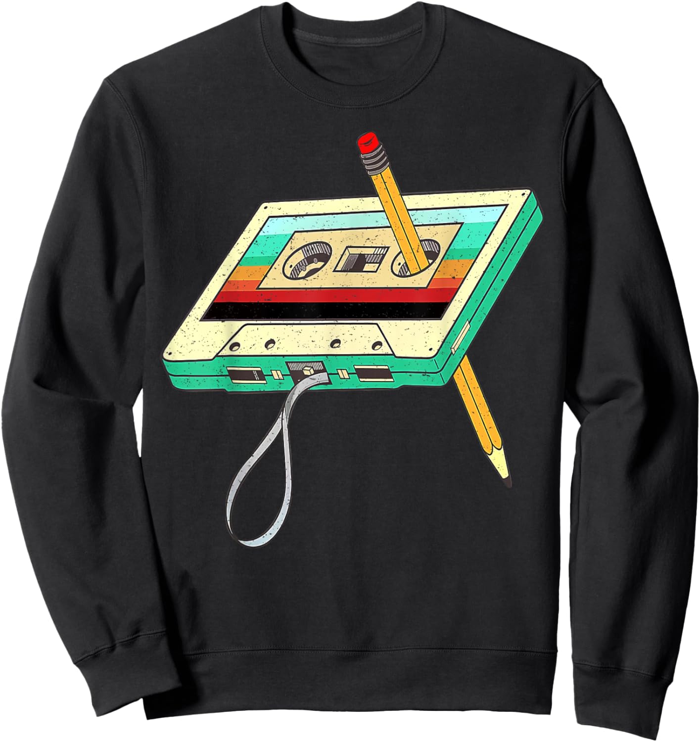80s Cassette Tape Pencil 1980s Retro Vintage Throwback Music Sweatshirt - Sweatshirt | Black