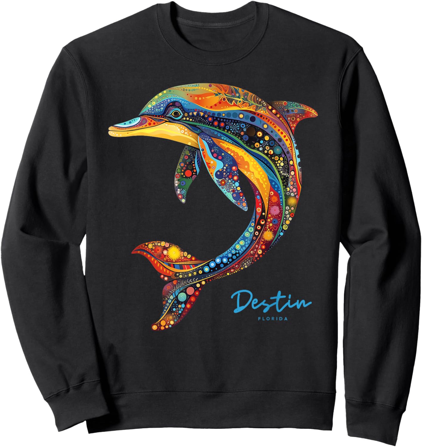 Destin Florida FL Beach Family Vacation Tropical Dolphin Sweatshirt - Sweatshirt | Black