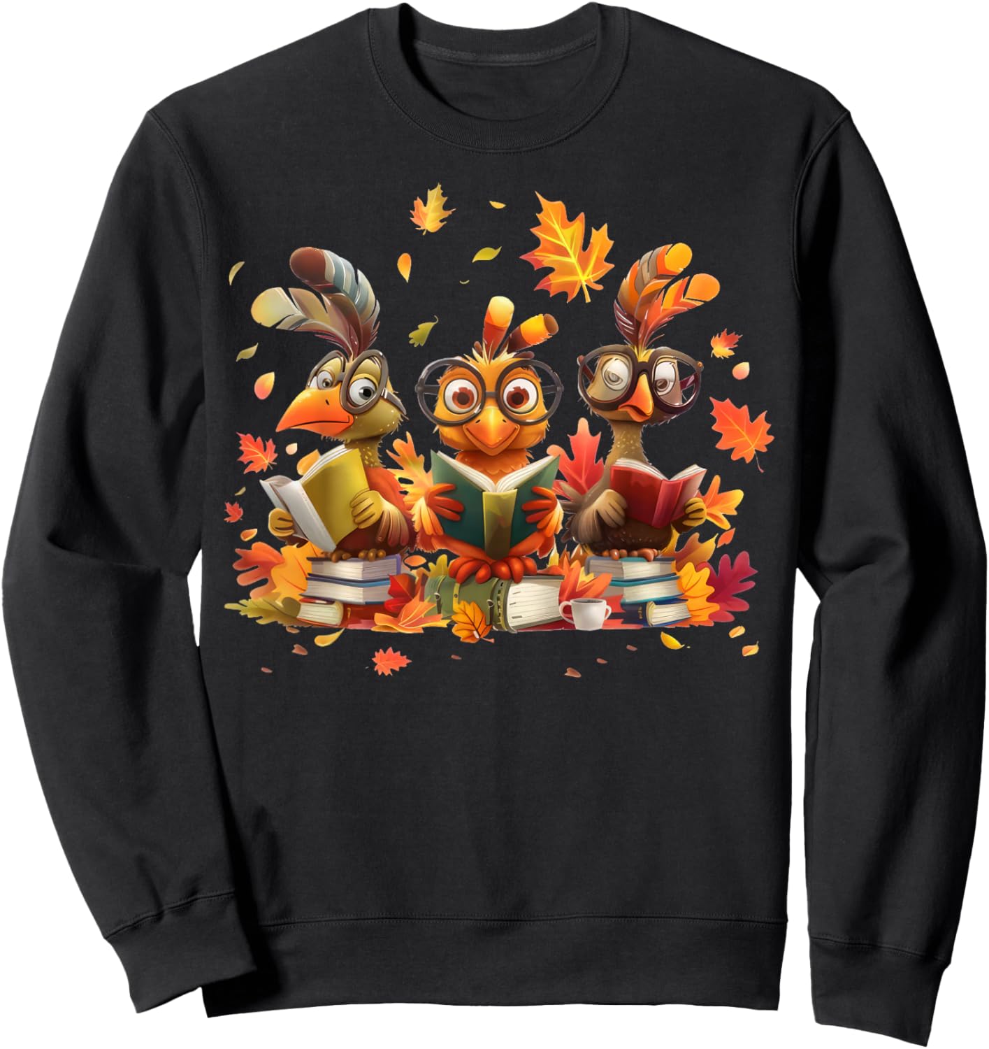 Turkey Glasses Reading Books Thanksgiving Bookworm Teacher Sweatshirt - Sweatshirt | Black