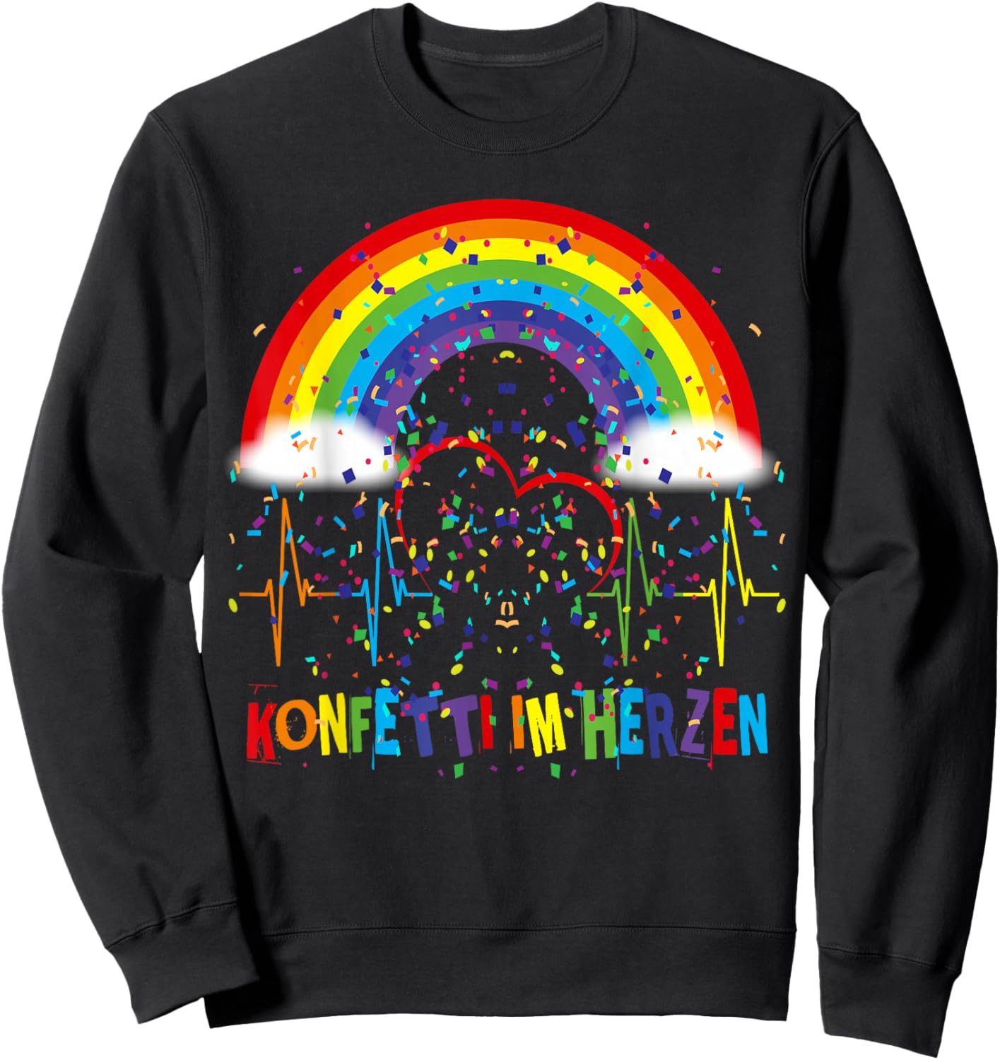Funny Fancy Dress Party Saying Confetti in Heart Rainbow Sweatshirt - Sweatshirt | Black