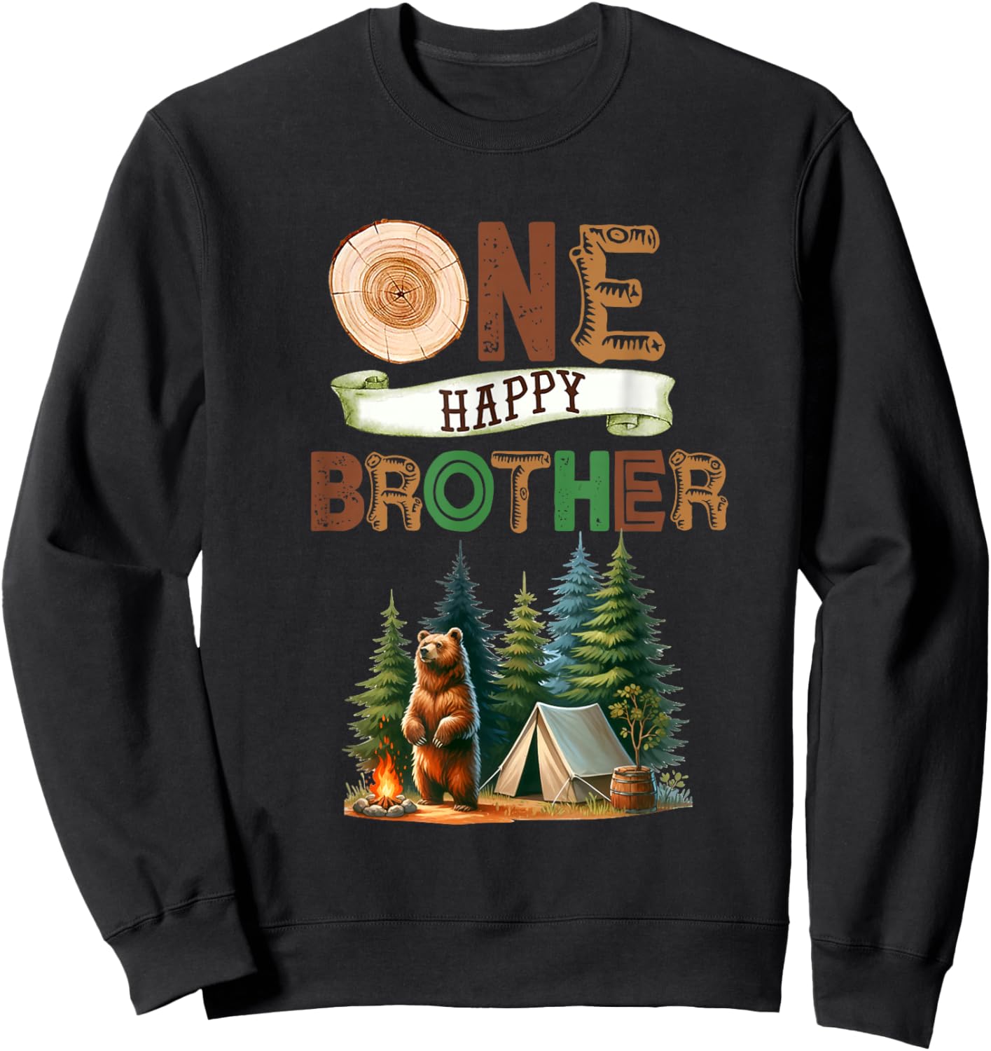 One Happy Brother Camper First Birthday Camping Bear Bro Sweatshirt - Sweatshirt | Black