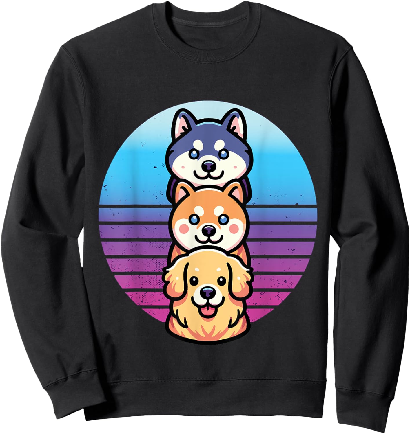Husky Shiba Inu golden retriever dog cute stacked pet animal Men Women Kids Sweatshirt - Sweatshirt | Black