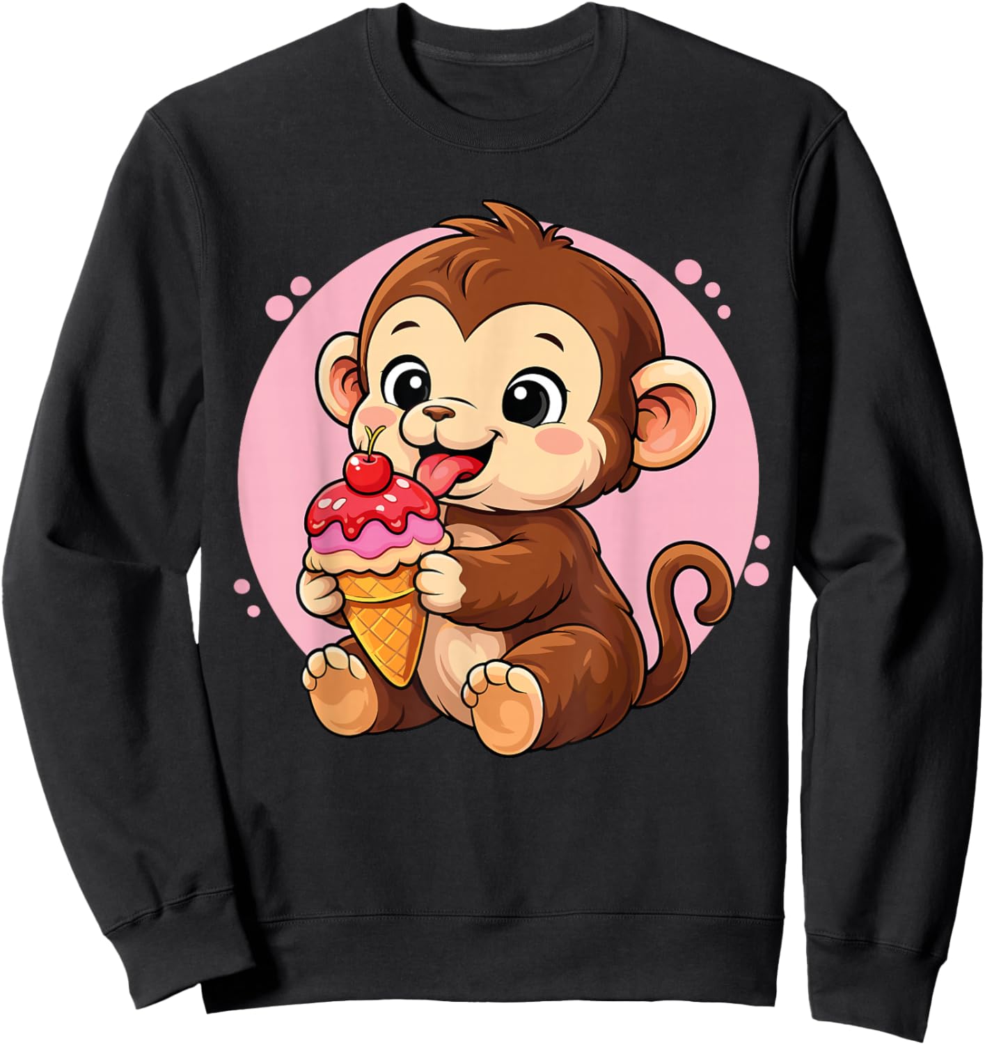 Monkey Eating Ice Cream Graphic Boys Girls Monkey Lover Sweatshirt - Sweatshirt | Black