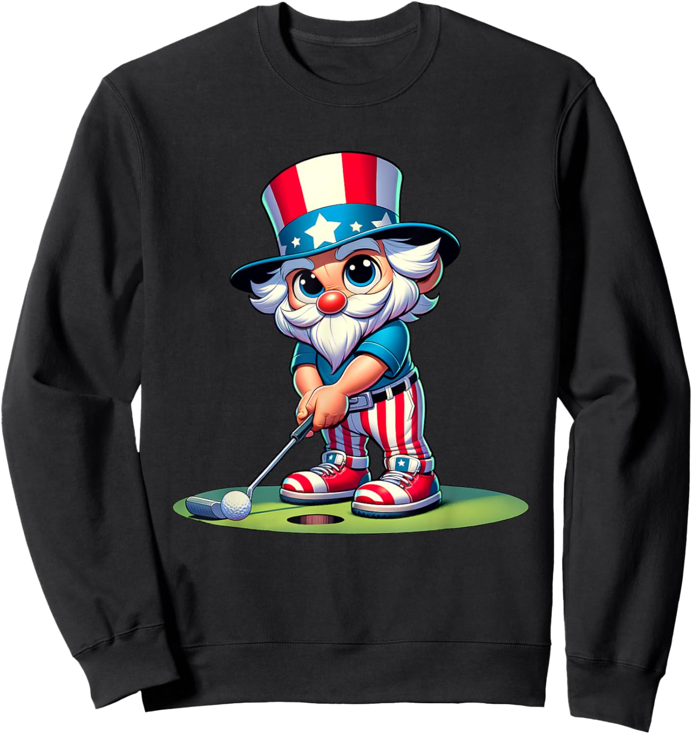 Golf Uncle Sam USA America 4th Of July Independence Day Sweatshirt - Sweatshirt | Black