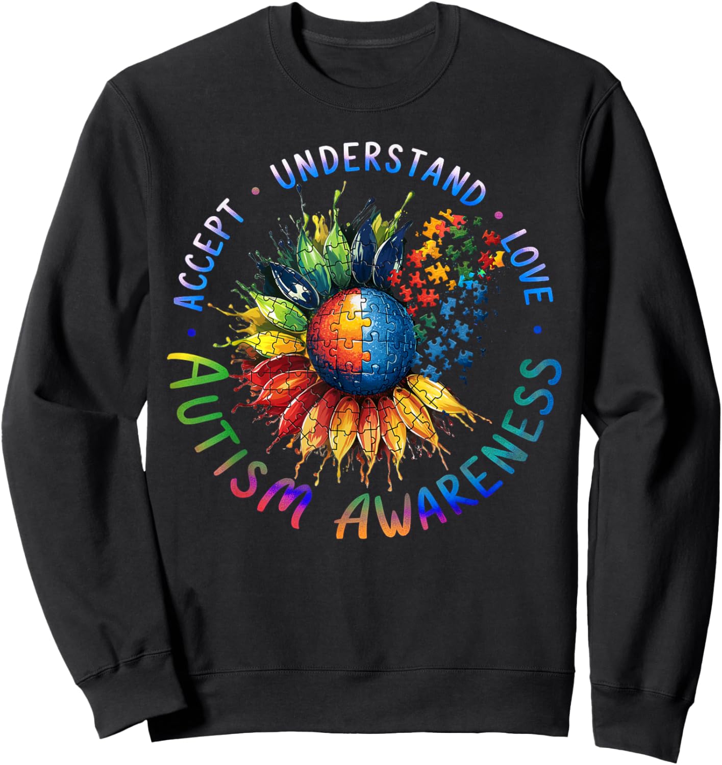 Autism Awareness Sunflower Men Women kids Autism Support Sweatshirt - Sweatshirt | Black