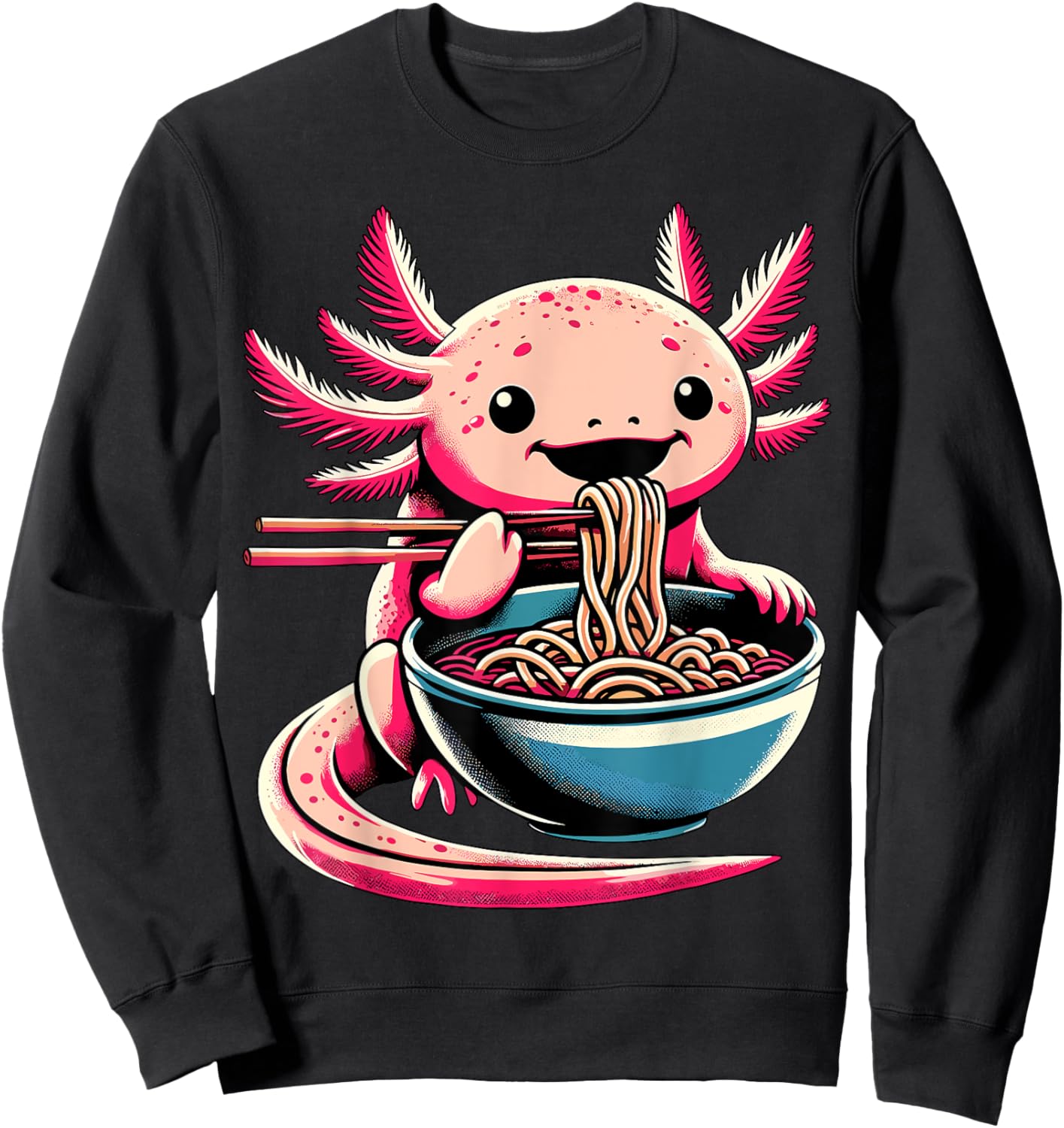 Kawaii Axolotl Eating Ramen Sweatshirt - Sweatshirt | Black