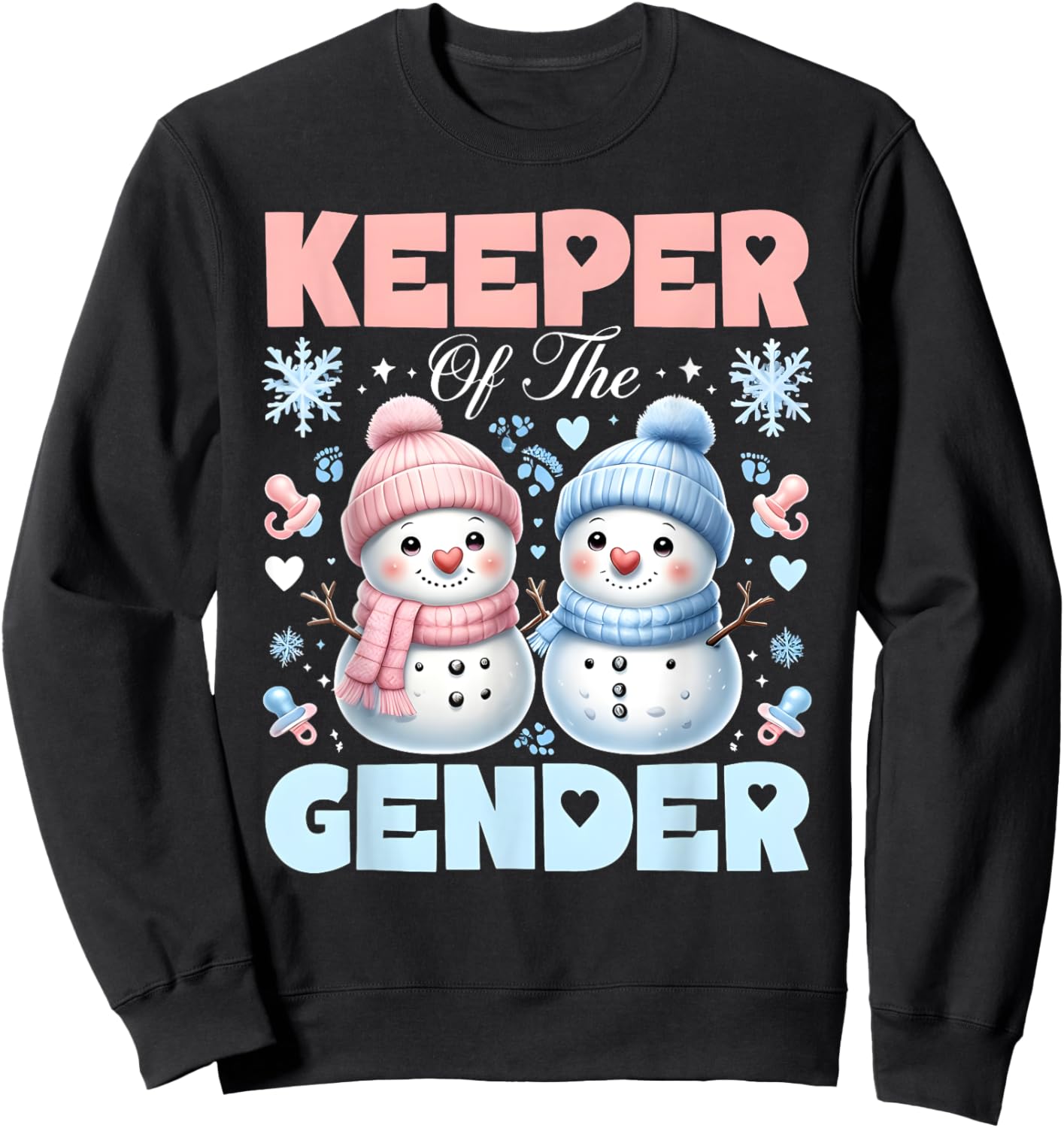 Keeper Of The Gender Reveal Baby Shower Snowman Christmas Sweatshirt - Sweatshirt | Black