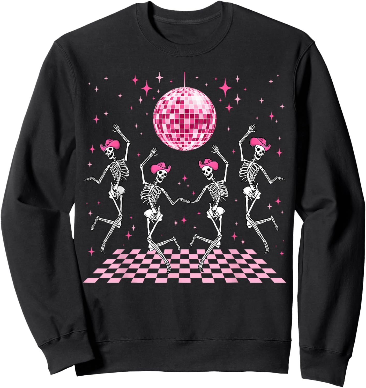 Cowgirl Western Funny Dancing Skeletons & Disco Ball Club Sweatshirt - Sweatshirt | Black