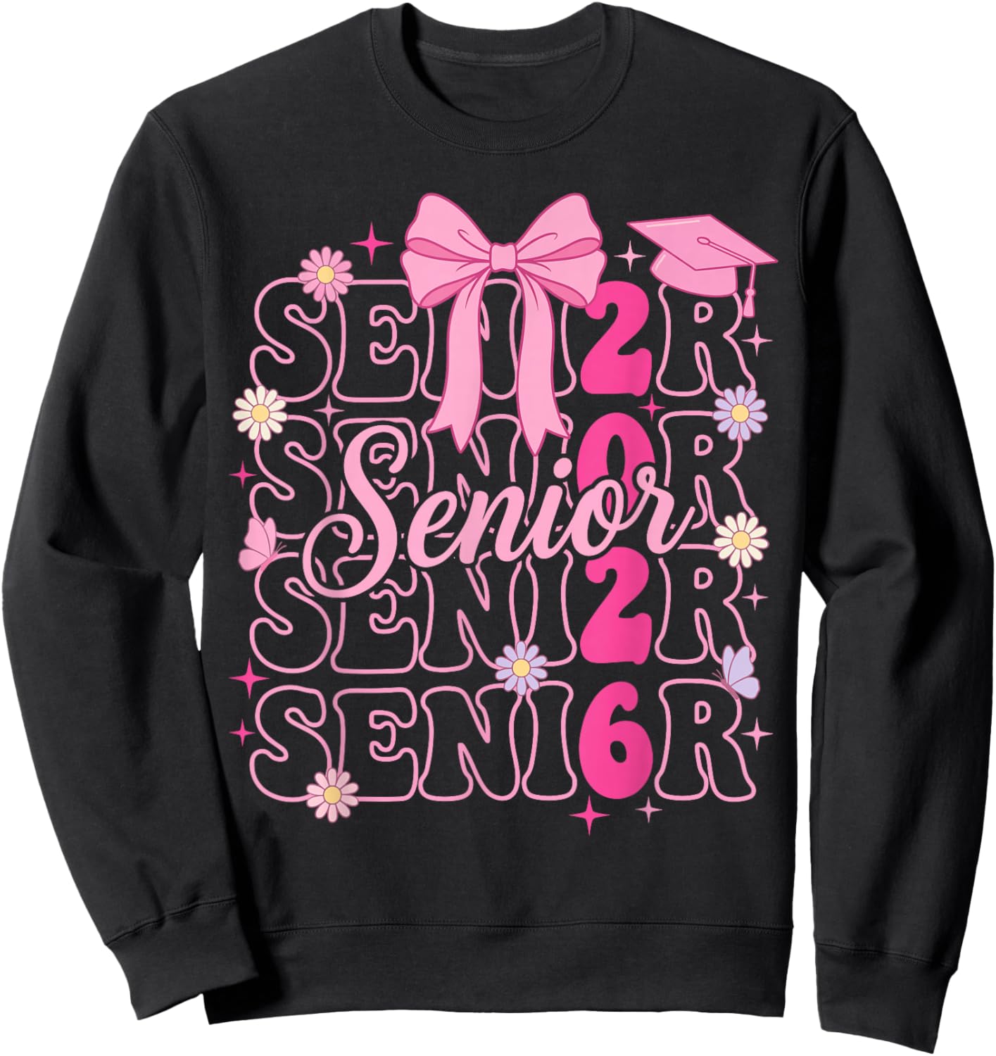 Senior 2026 Class of 2026 Coquette Bow Graduation Sweatshirt - Sweatshirt | Black