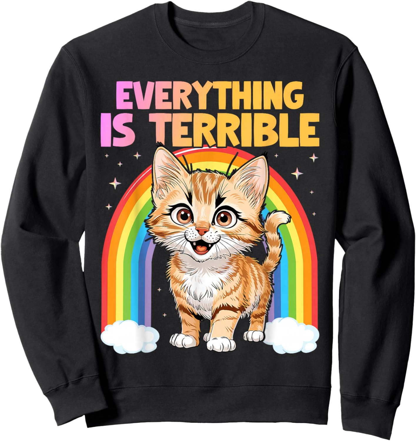 Everything Is Terrible Sarcasm Rainbow Kitten Cute Cat Sweatshirt - Sweatshirt | Black