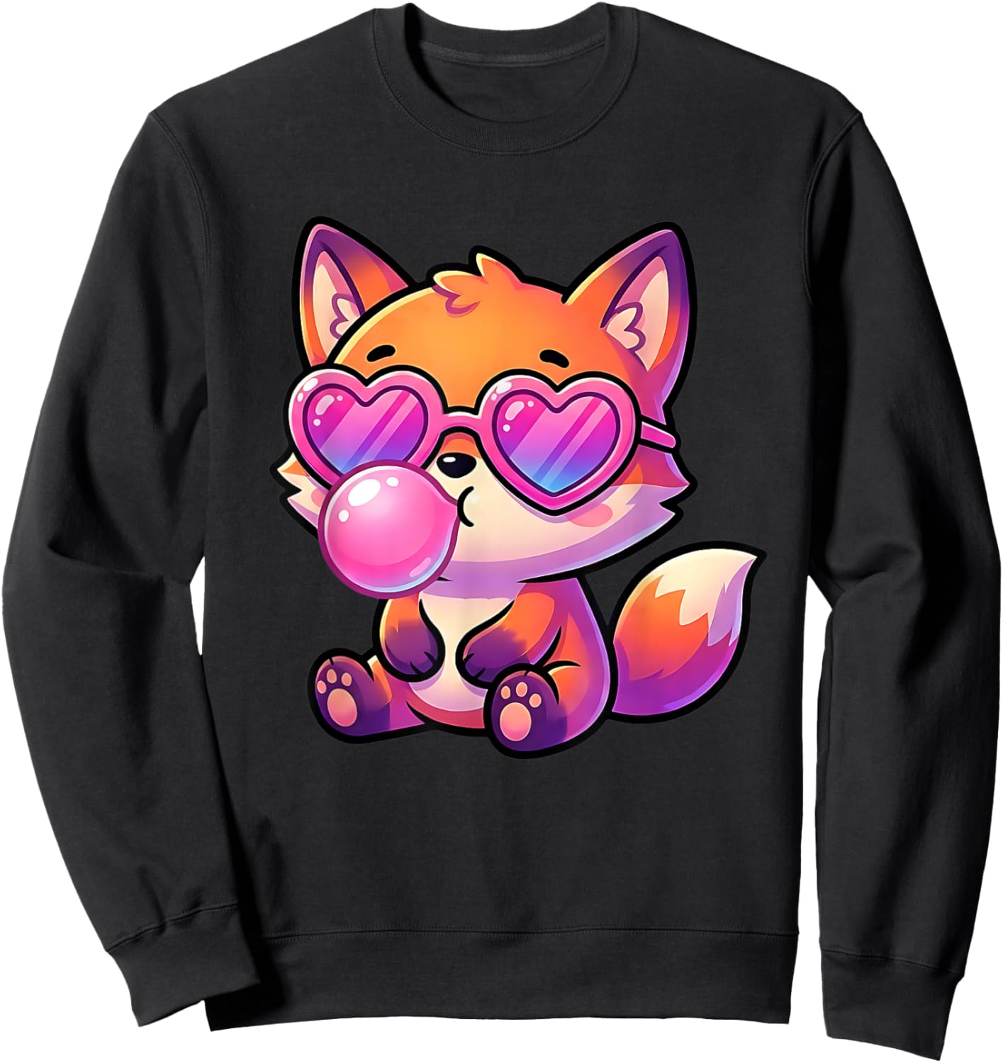 Funny Cute Fox Blowing Bubble Gum Animal Kids Sweatshirt - Sweatshirt | Black