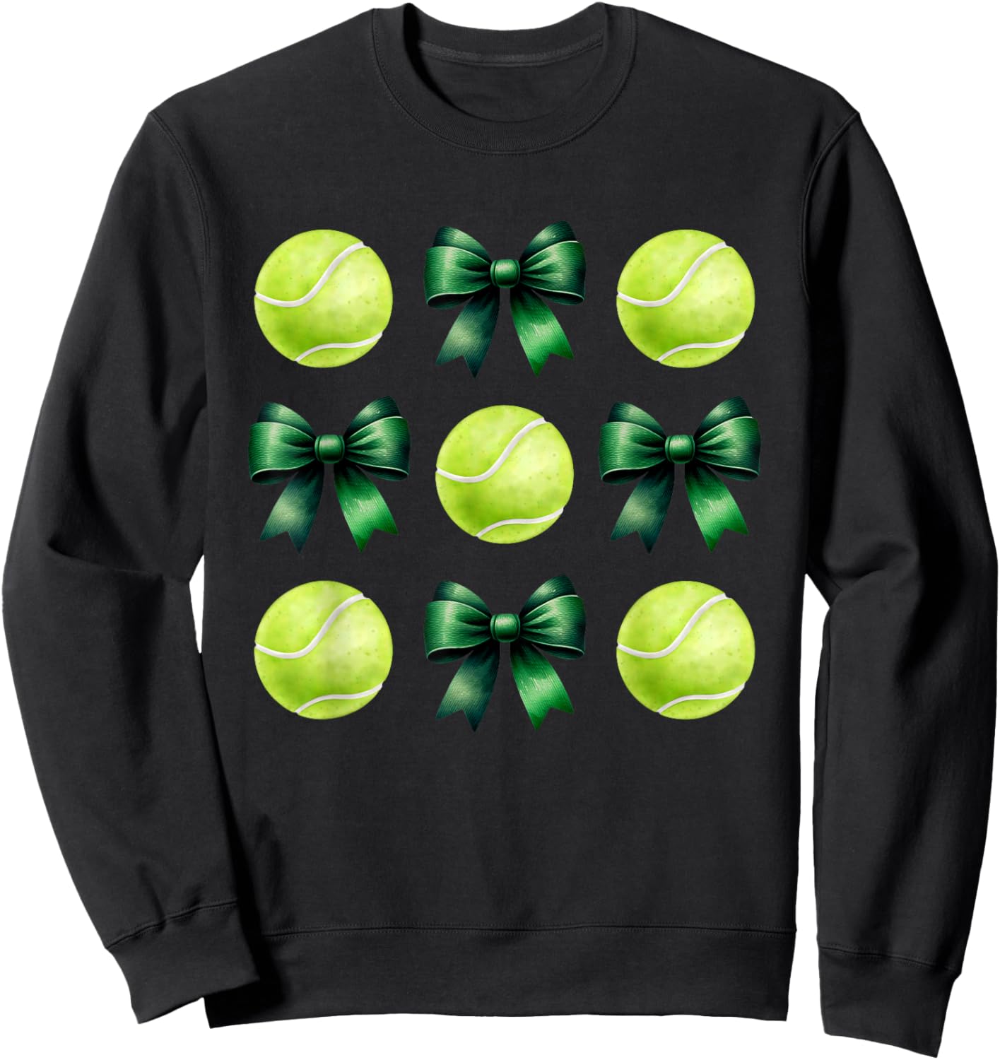 Tennis Balls & Green Bows for Girls School Tennis Mom Women Sweatshirt - Sweatshirt | Black
