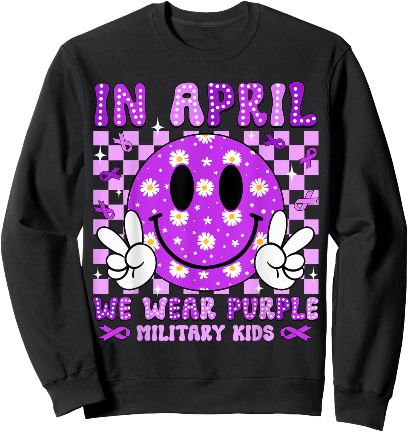 In April We Wear Purple For Military Kids Smile Face Women Sweatshirt - Sweatshirt | Black